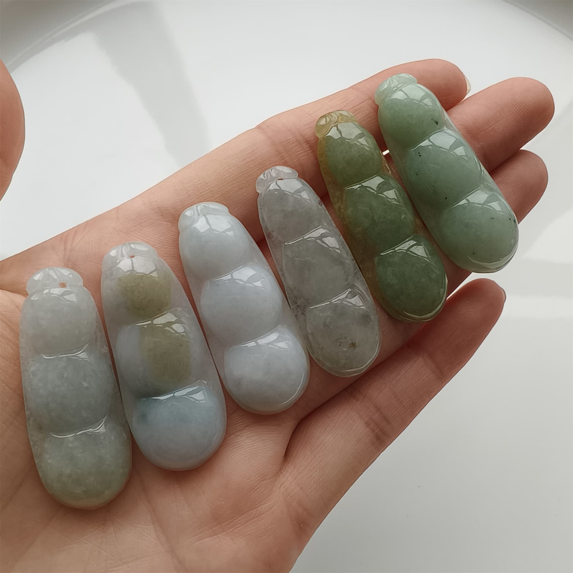 DDP 37.5-40mm Natural Type A Icy Green White Burmese Jadeite Fortune Bean Pendant