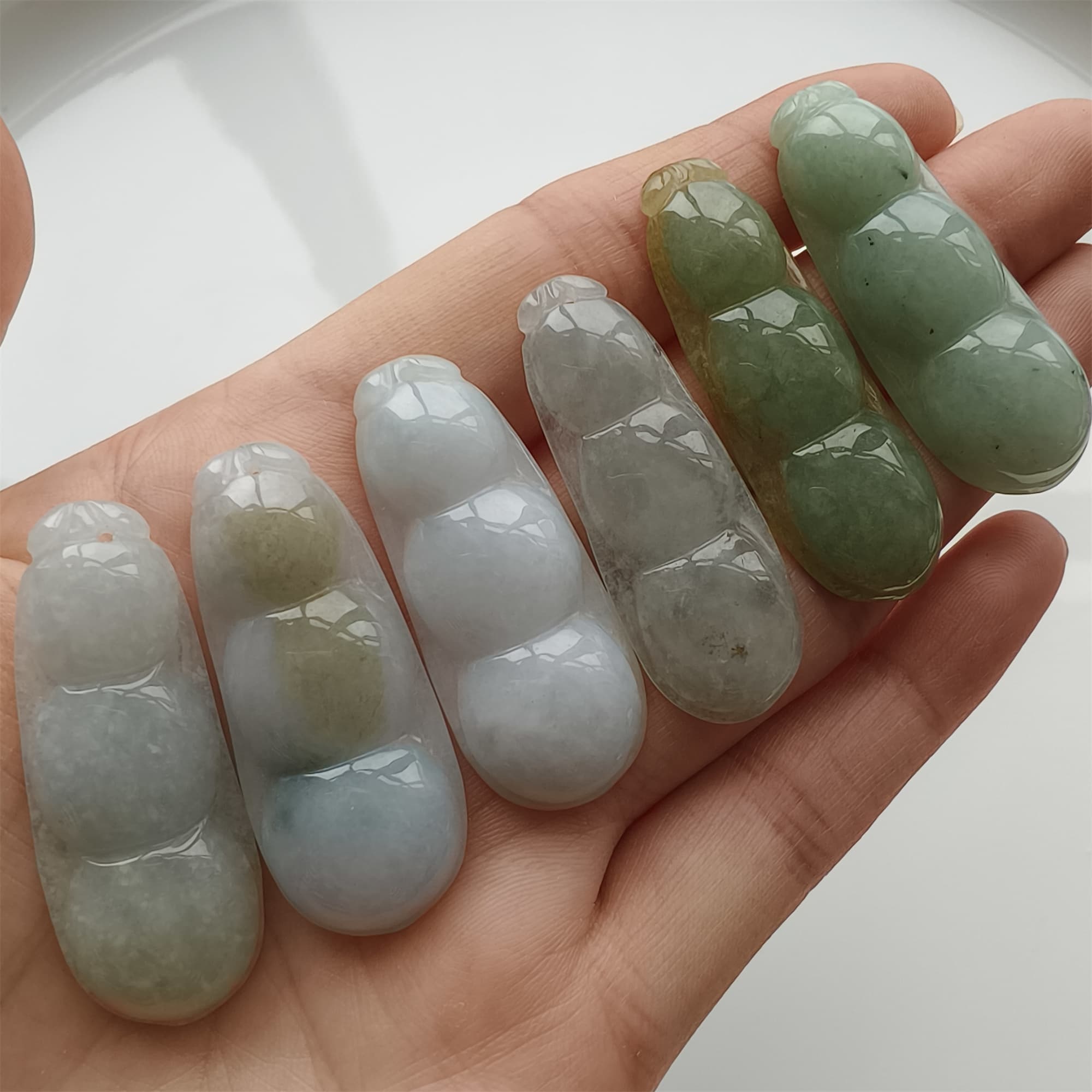DDP 37.5-40mm Natural Type A Icy Green White Burmese Jadeite Fortune Bean Pendant