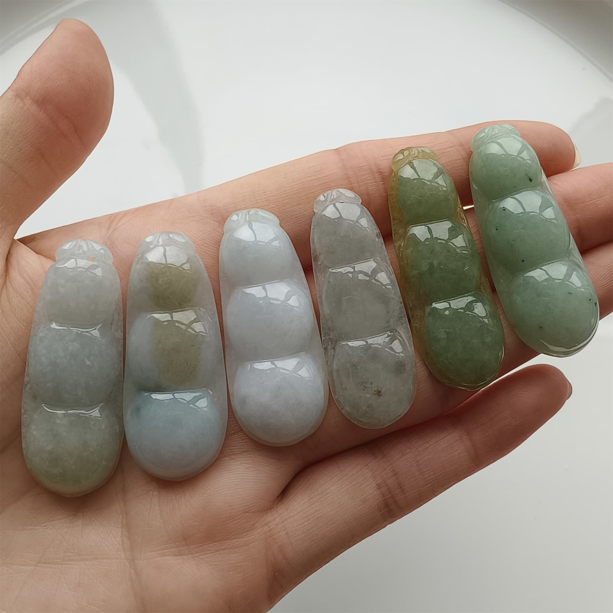DDP 37.5-40mm Natural Type A Icy Green White Burmese Jadeite Fortune Bean Pendant