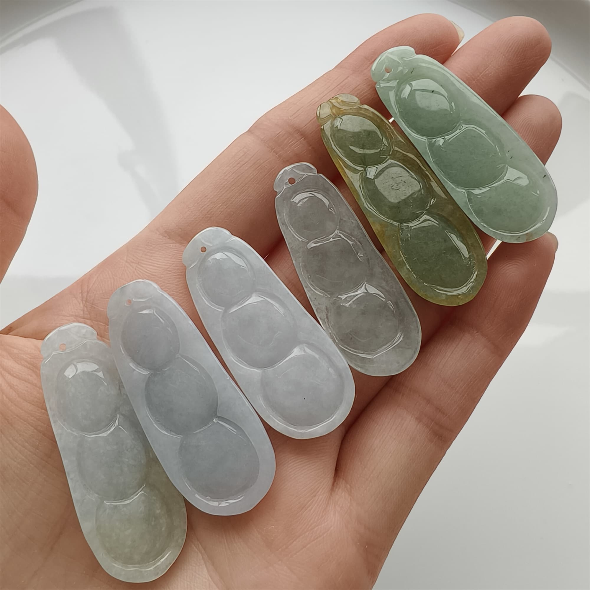 DDP 37.5-40mm Natural Type A Icy Green White Burmese Jadeite Fortune Bean Pendant