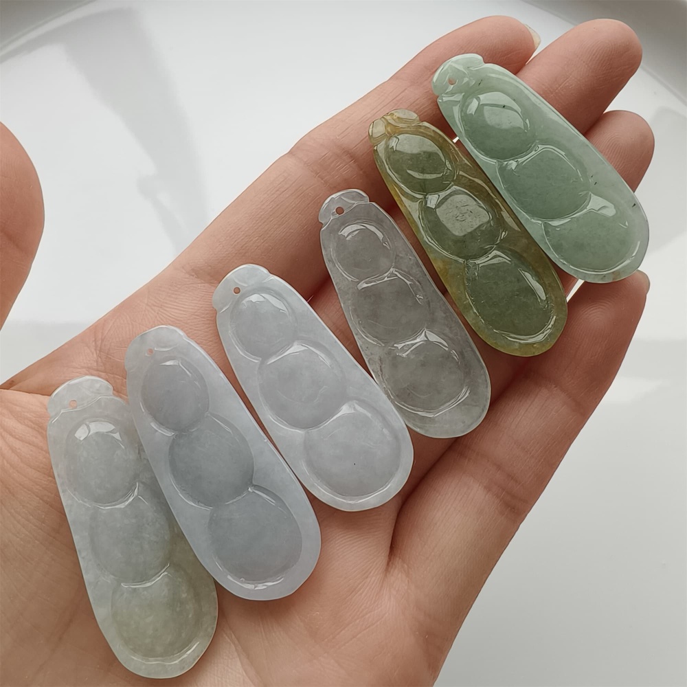 DDP 37.5-40mm Natural Type A Icy Green White Burmese Jadeite Fortune Bean Pendant