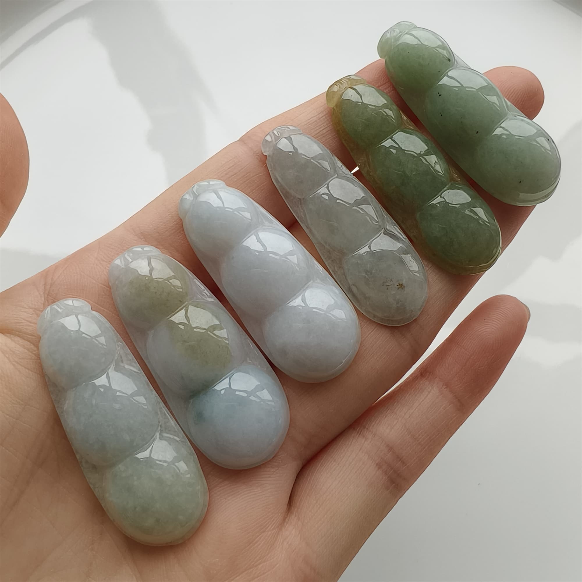 DDP 37.5-40mm Natural Type A Icy Green White Burmese Jadeite Fortune Bean Pendant
