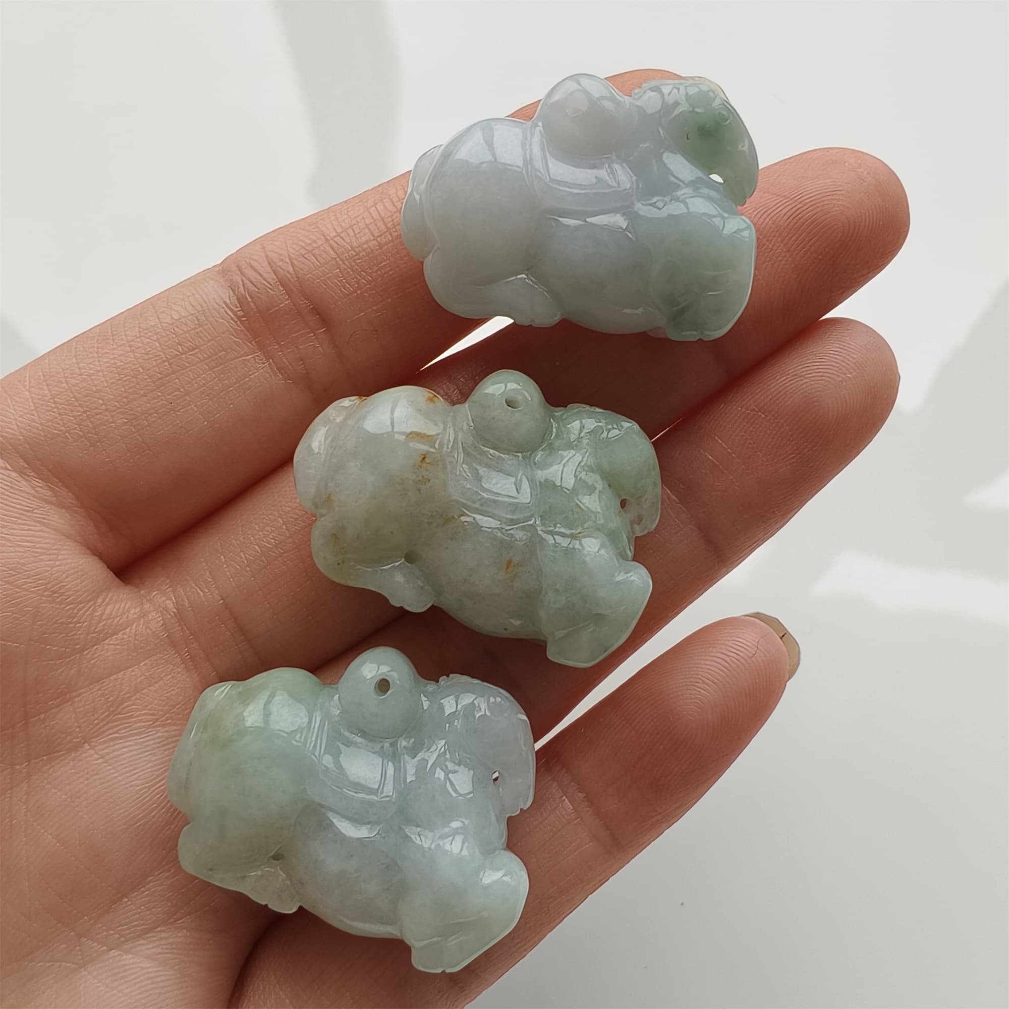 DDP 27.5mm Natural Certificated Type A Icy Green White Burmese Jadeite Fat Horse Beads