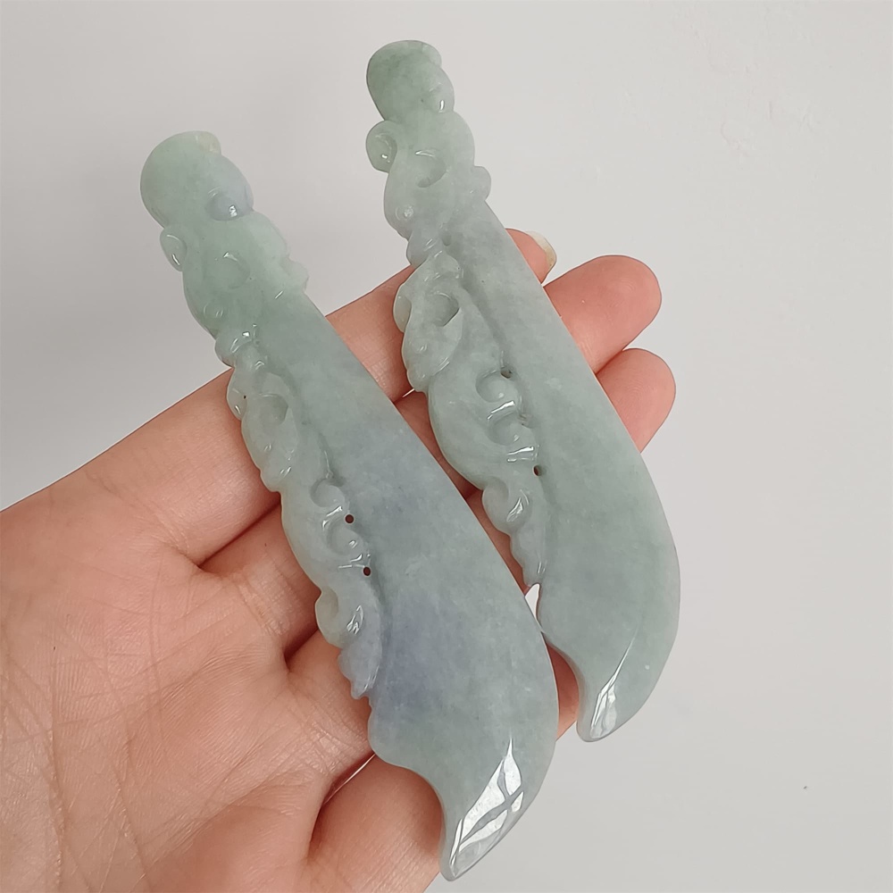 DDP 95mm Natural Certificated Type A Green Lavender Burmese Jadeite Dragon Head Green Dragon Sabre Jadeite Pendant