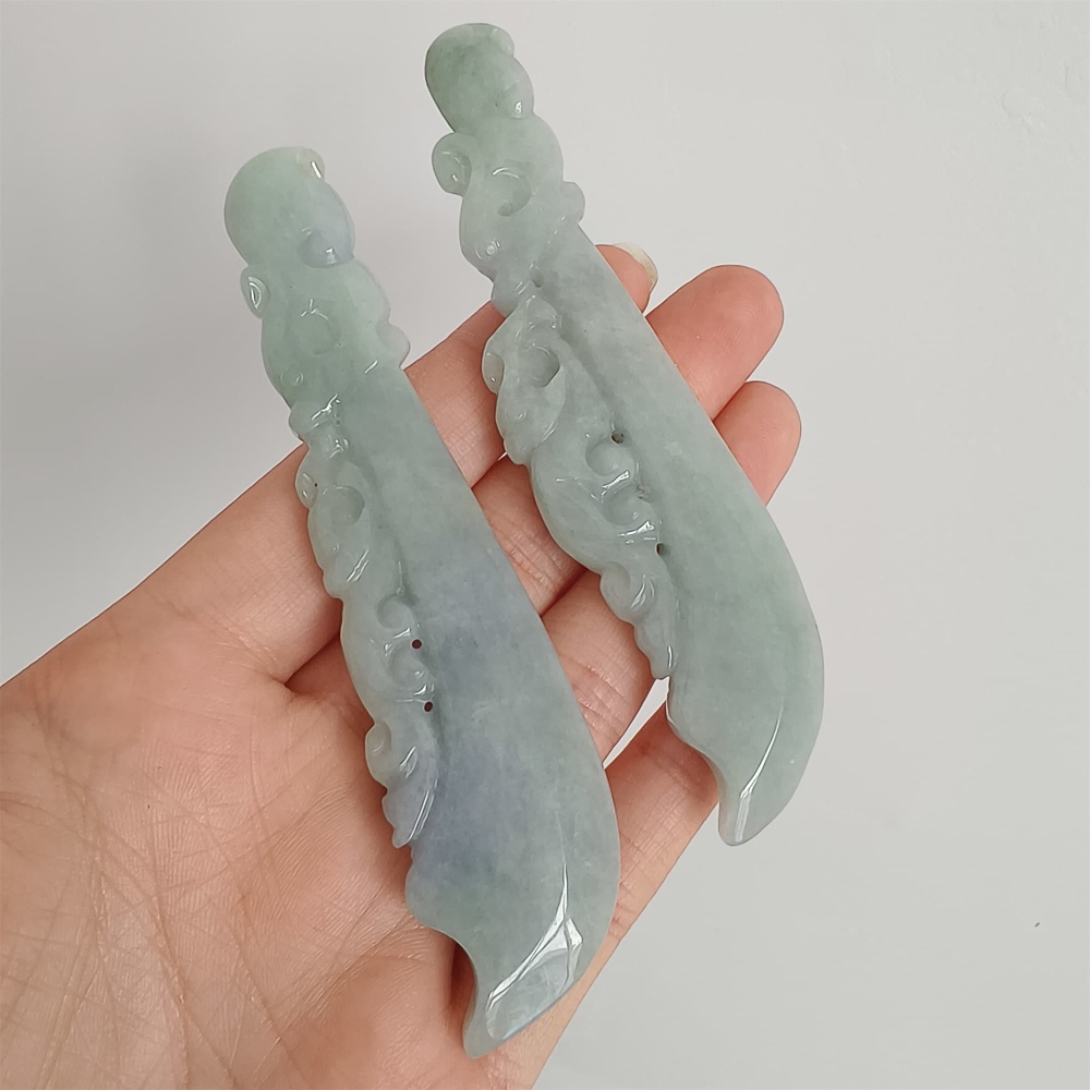 DDP 95mm Natural Certificated Type A Green Lavender Burmese Jadeite Dragon Head Green Dragon Sabre Jadeite Pendant