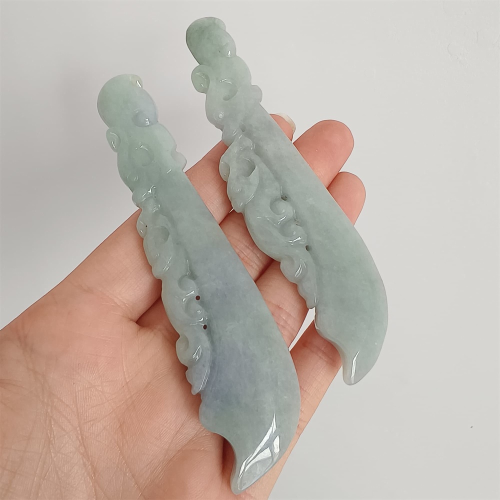 DDP 95mm Natural Certificated Type A Green Lavender Burmese Jadeite Dragon Head Green Dragon Sabre Jadeite Pendant