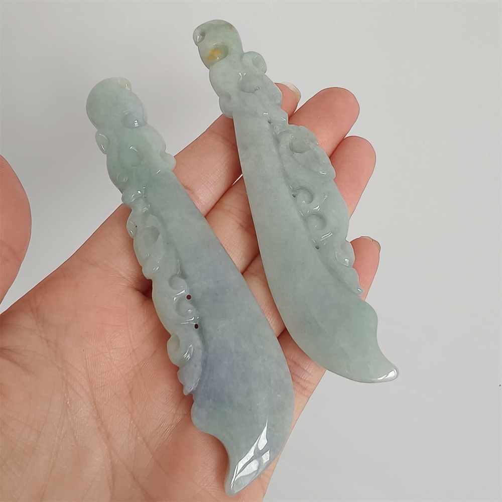 DDP 95mm Natural Certificated Type A Green Lavender Burmese Jadeite Dragon Head Green Dragon Sabre Jadeite Pendant