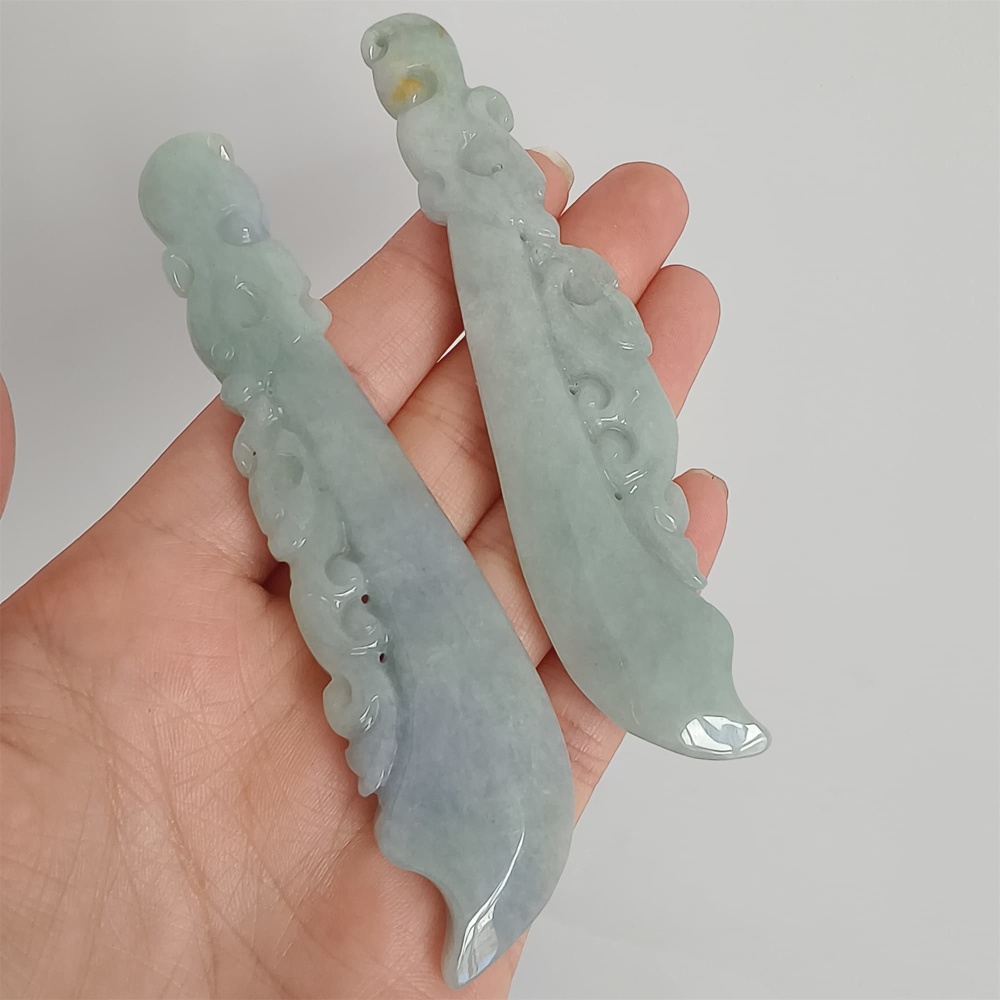 DDP 95mm Natural Certificated Type A Green Lavender Burmese Jadeite Dragon Head Green Dragon Sabre Jadeite Pendant