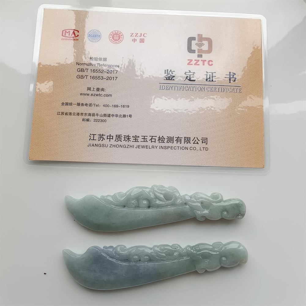 DDP 95mm Natural Certificated Type A Green Lavender Burmese Jadeite Dragon Head Green Dragon Sabre Jadeite Pendant