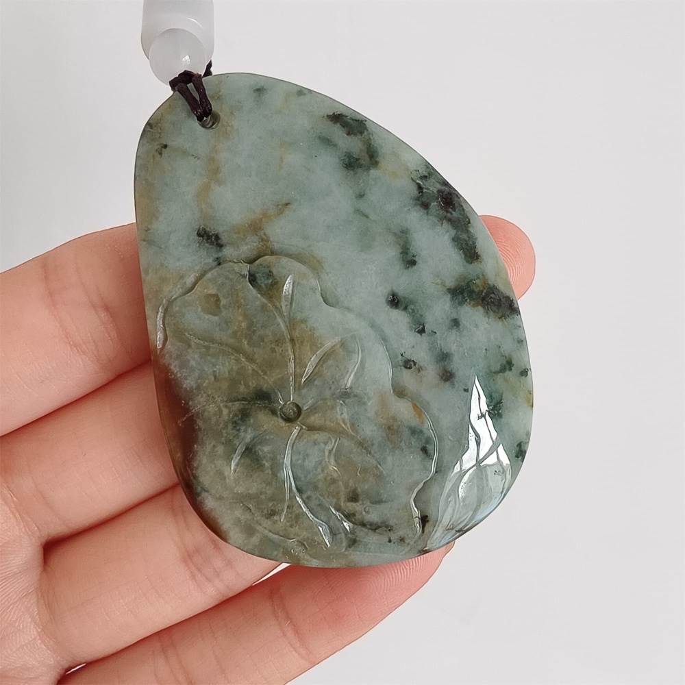 DDP 57mm Natural Certificated Type A Brown Green Burmese Jadeite Flower Pendant