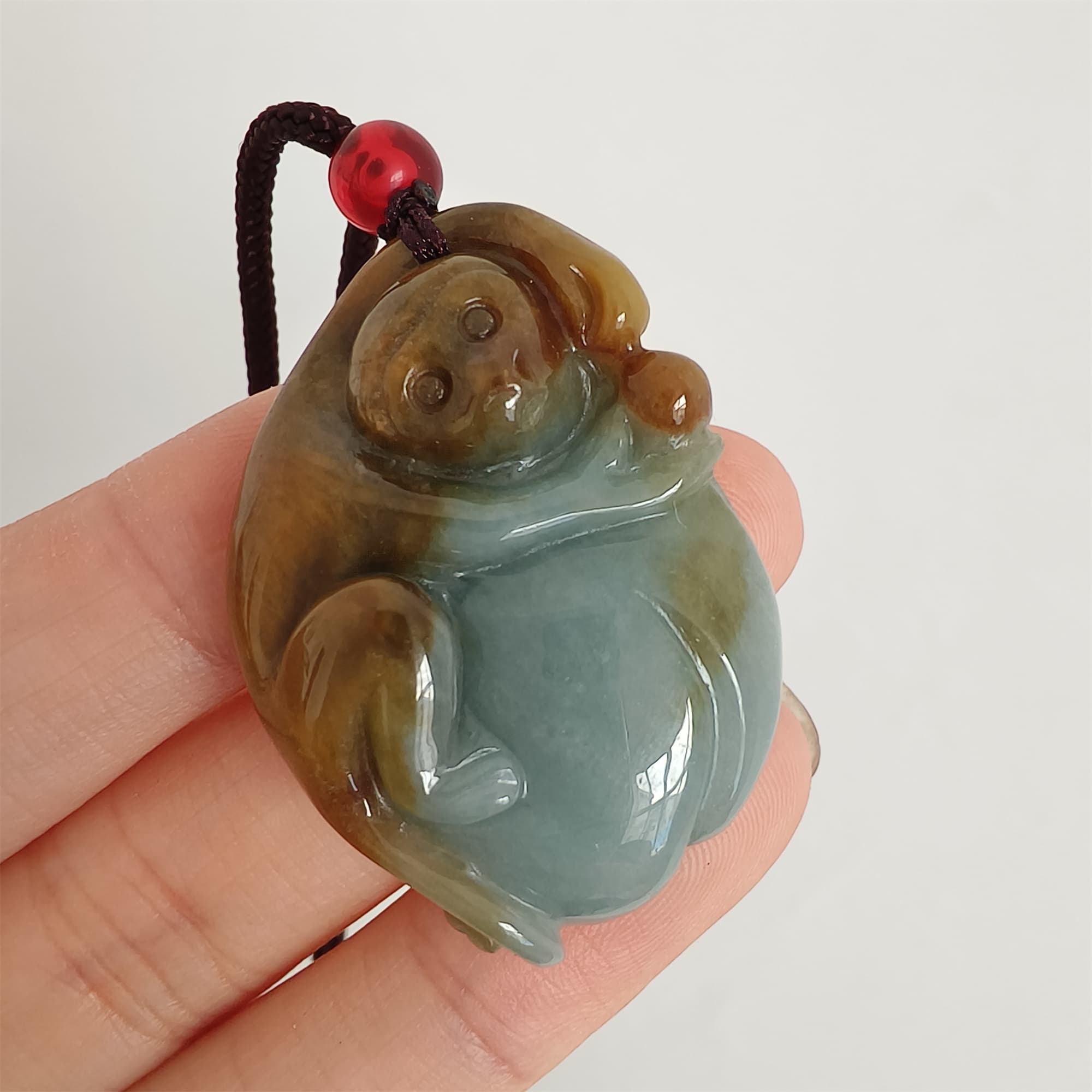 DDP 37mm Natural Certificated Type A Brown Blue Burmese Jadeite Monkey Pendant