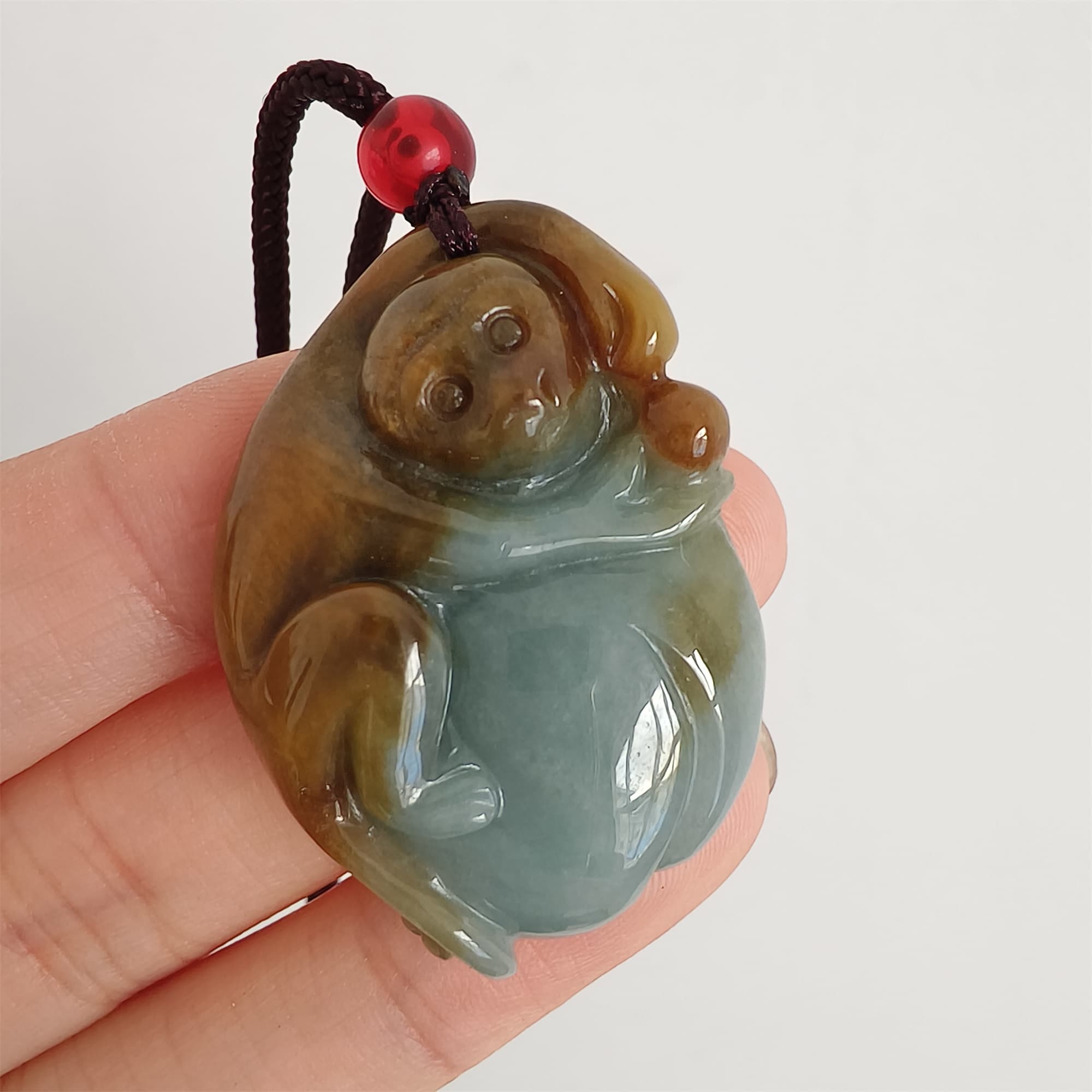 DDP 37mm Natural Certificated Type A Brown Blue Burmese Jadeite Monkey Pendant