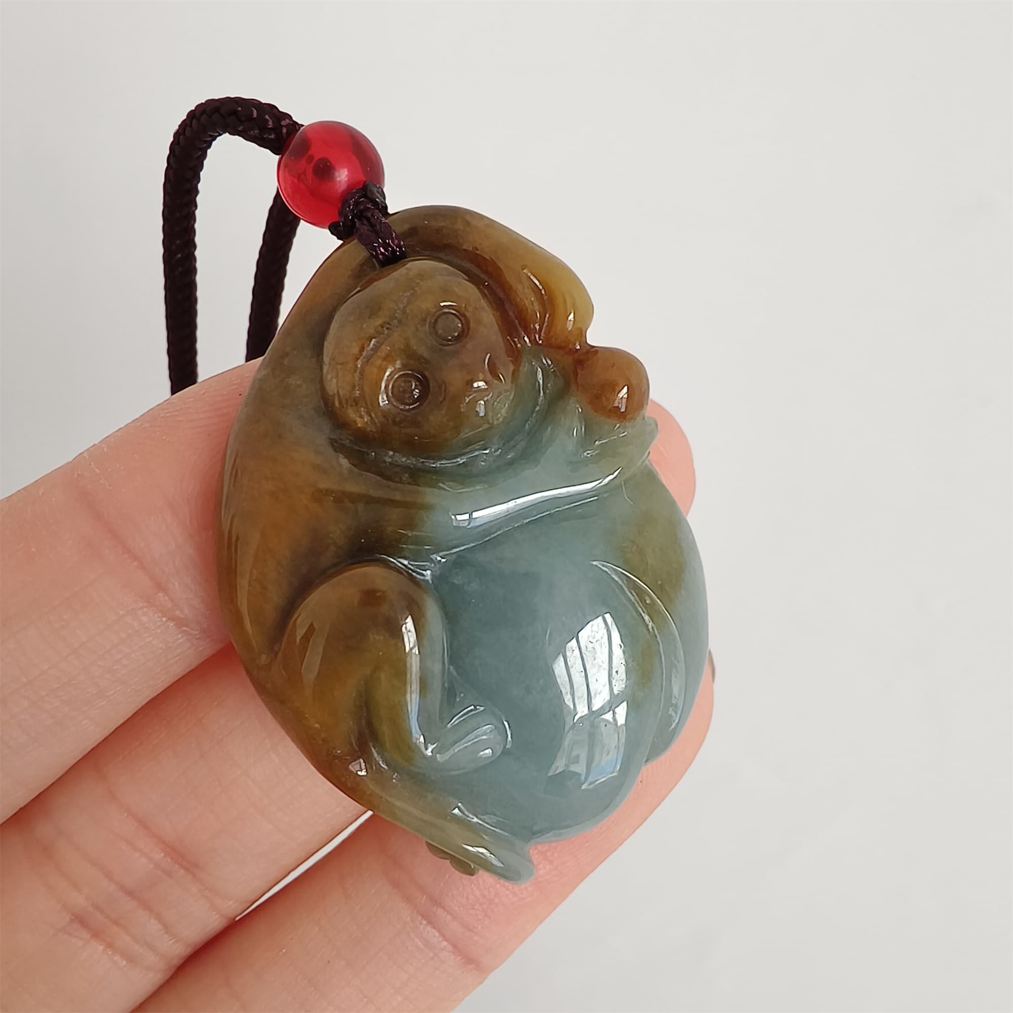 DDP 37mm Natural Certificated Type A Brown Blue Burmese Jadeite Monkey Pendant