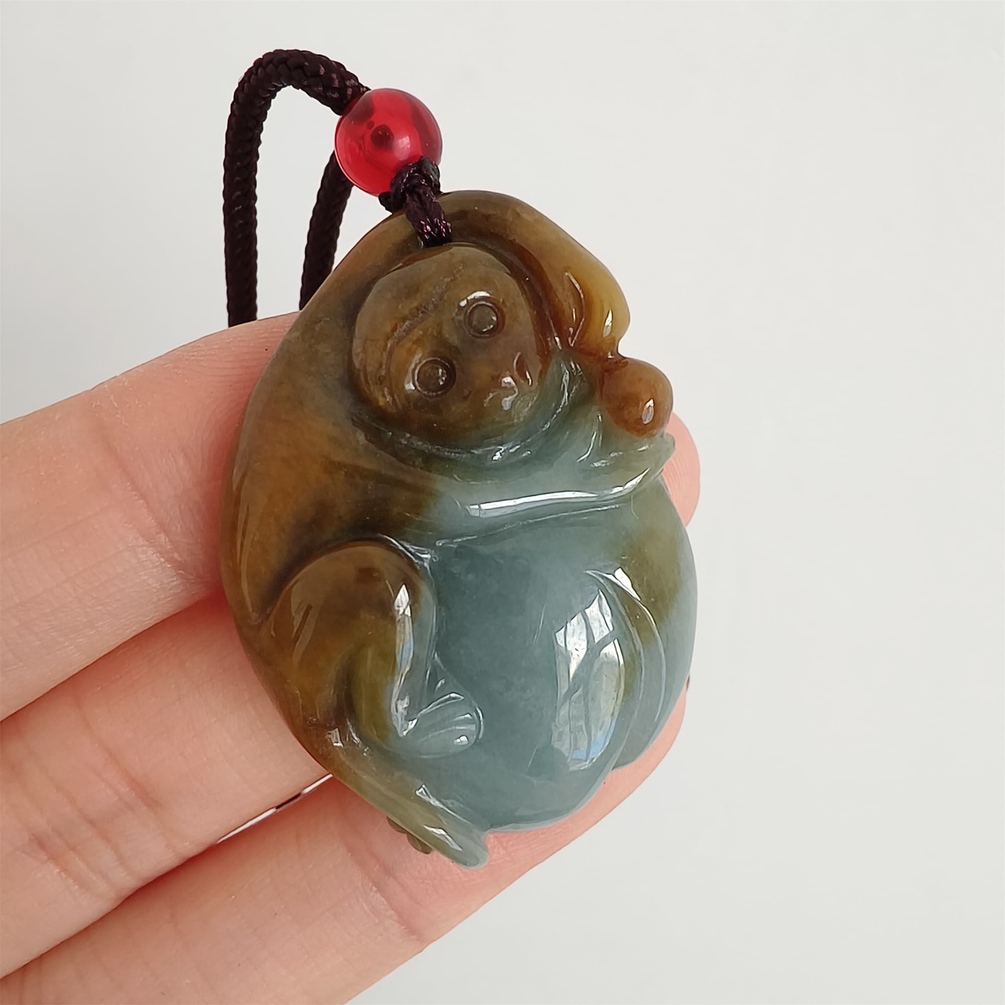DDP 37mm Natural Certificated Type A Brown Blue Burmese Jadeite Monkey Pendant
