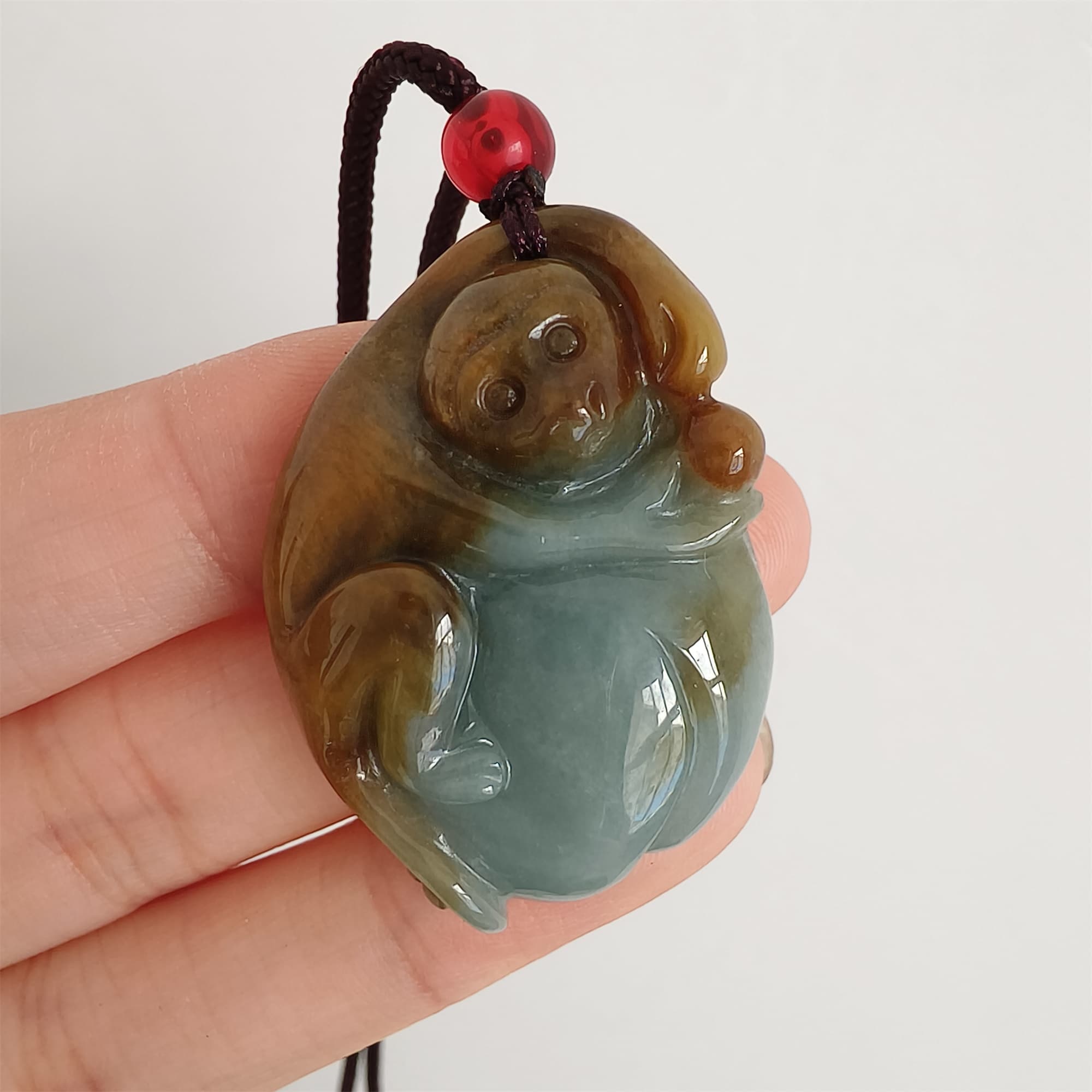 DDP 37mm Natural Certificated Type A Brown Blue Burmese Jadeite Monkey Pendant