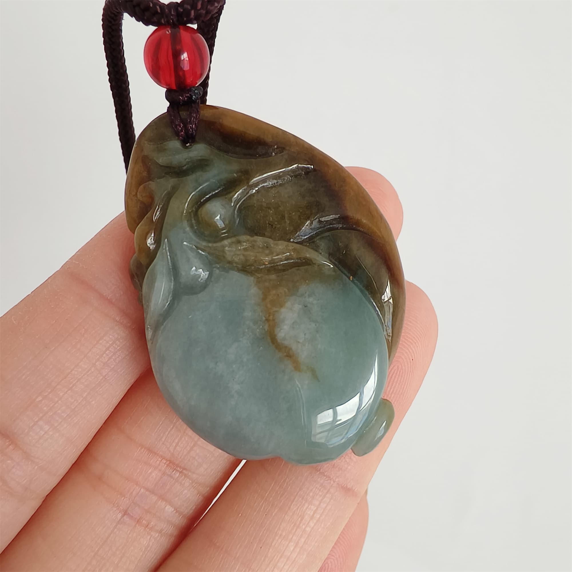 DDP 37mm Natural Certificated Type A Brown Blue Burmese Jadeite Monkey Pendant