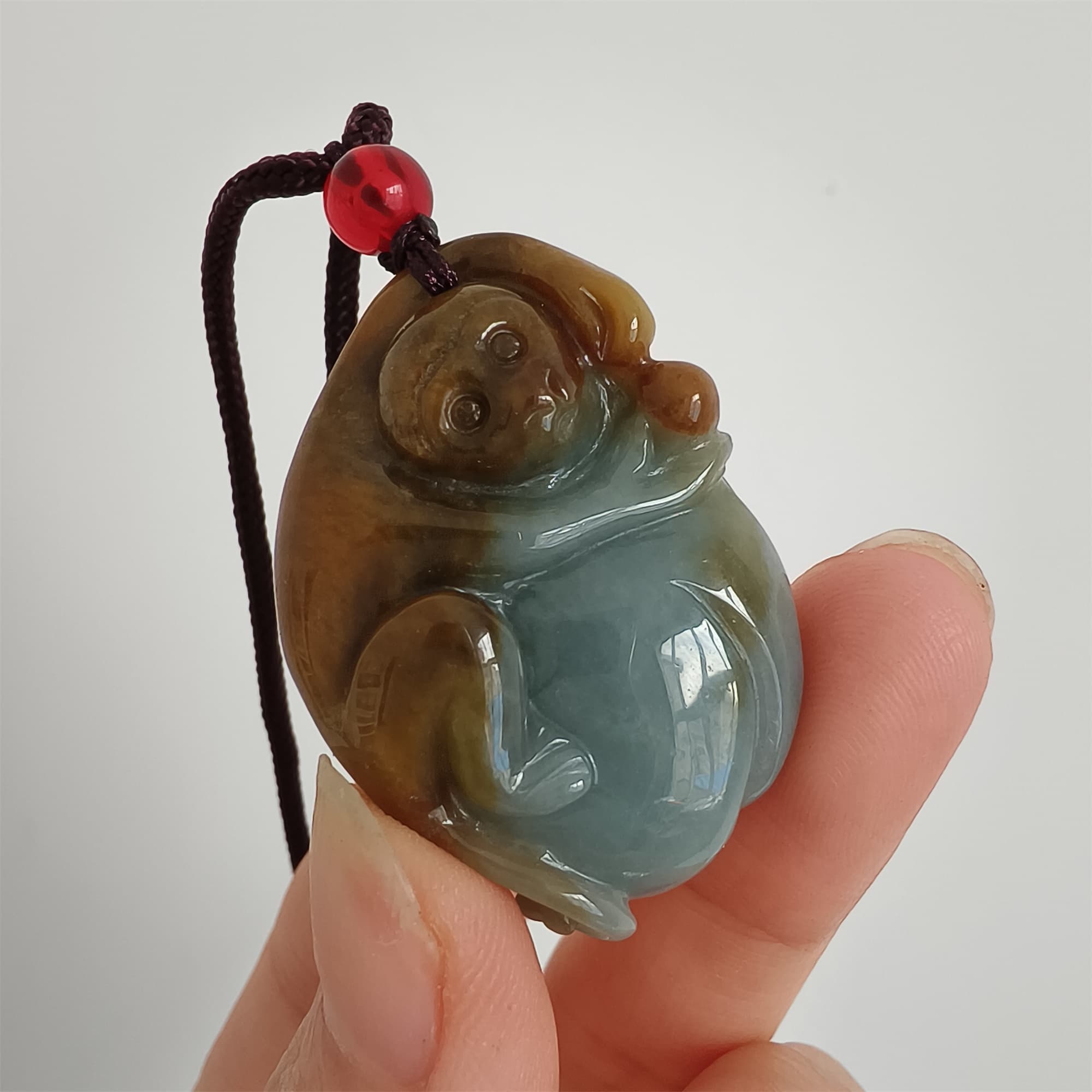 DDP 37mm Natural Certificated Type A Brown Blue Burmese Jadeite Monkey Pendant