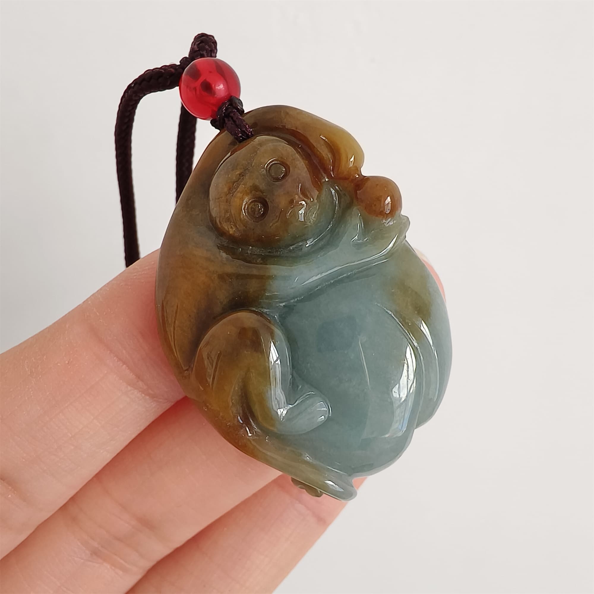 DDP 37mm Natural Certificated Type A Brown Blue Burmese Jadeite Monkey Pendant