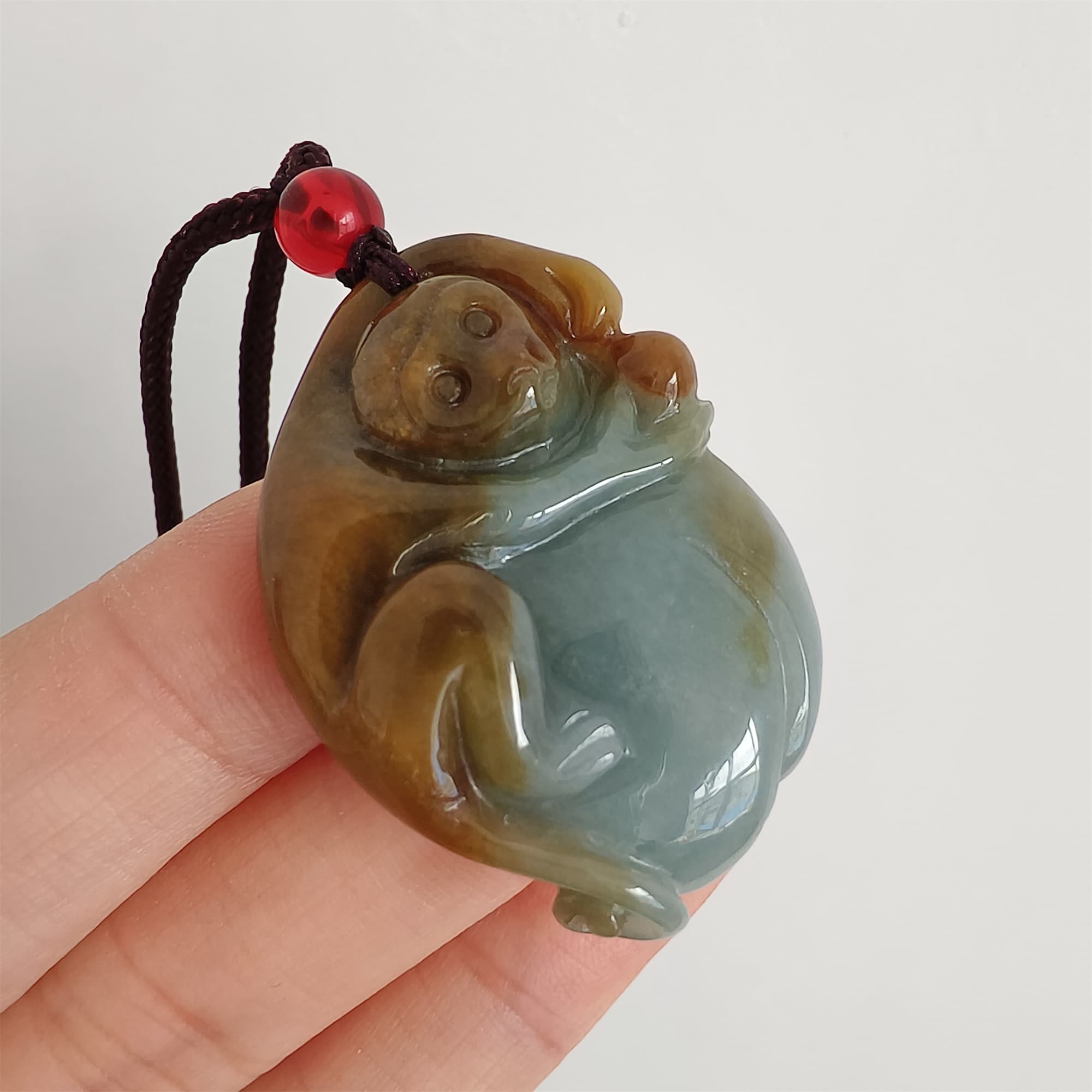 DDP 37mm Natural Certificated Type A Brown Blue Burmese Jadeite Monkey Pendant