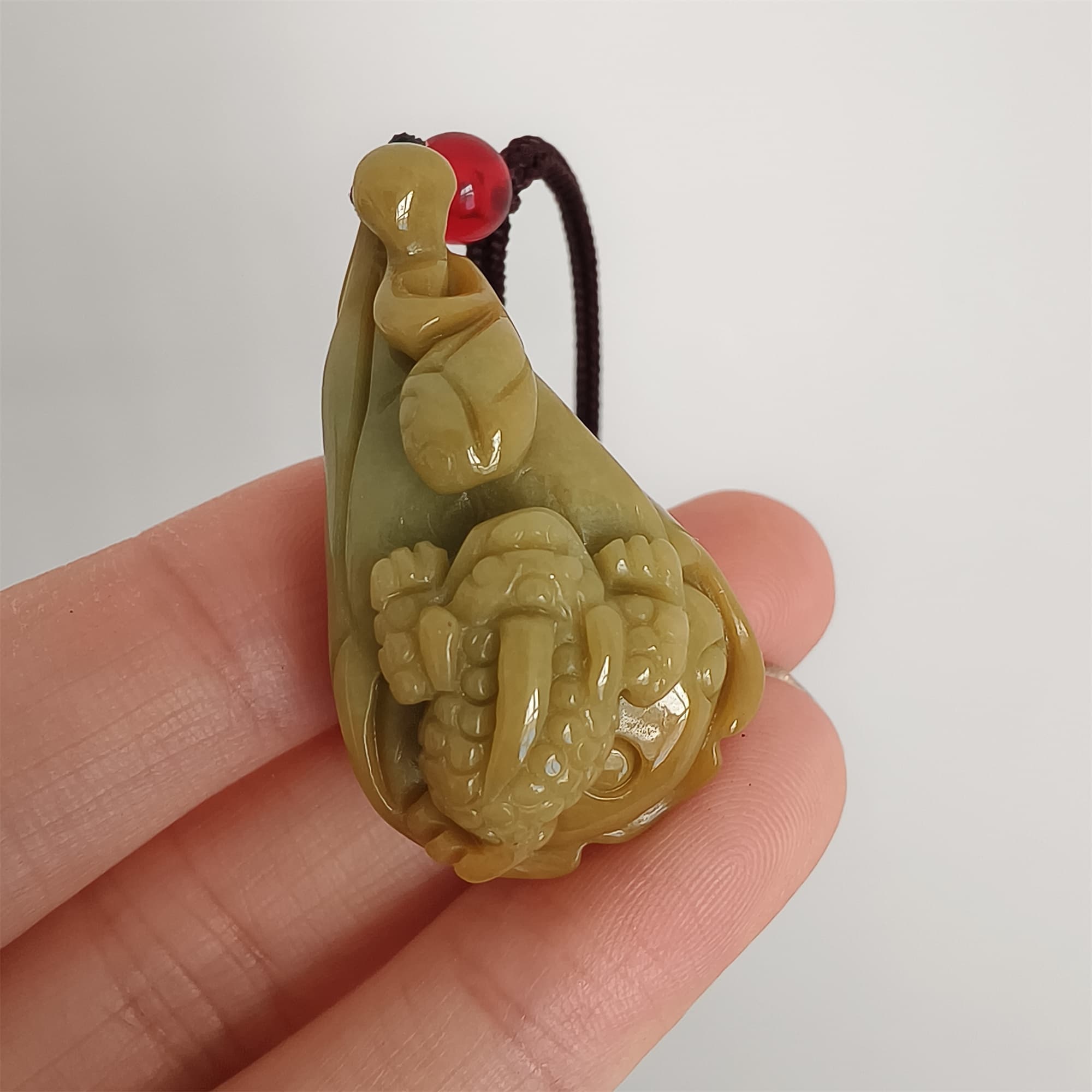 DDP 36.5mm Natural Certificated Yellow Burmese Jadeite Lotus Pod Pendant With Frog Carved