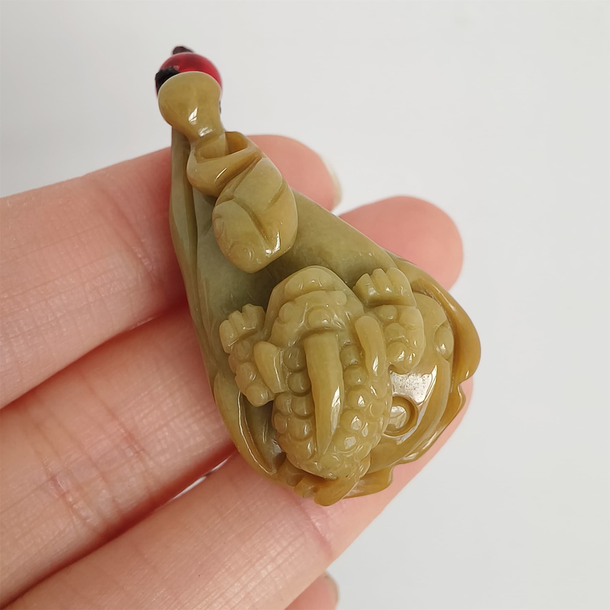 DDP 36.5mm Natural Certificated Yellow Burmese Jadeite Lotus Pod Pendant With Frog Carved