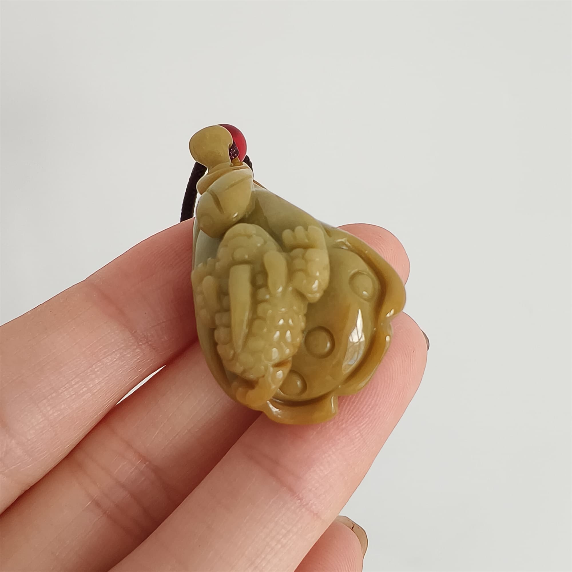 DDP 36.5mm Natural Certificated Yellow Burmese Jadeite Lotus Pod Pendant With Frog Carved