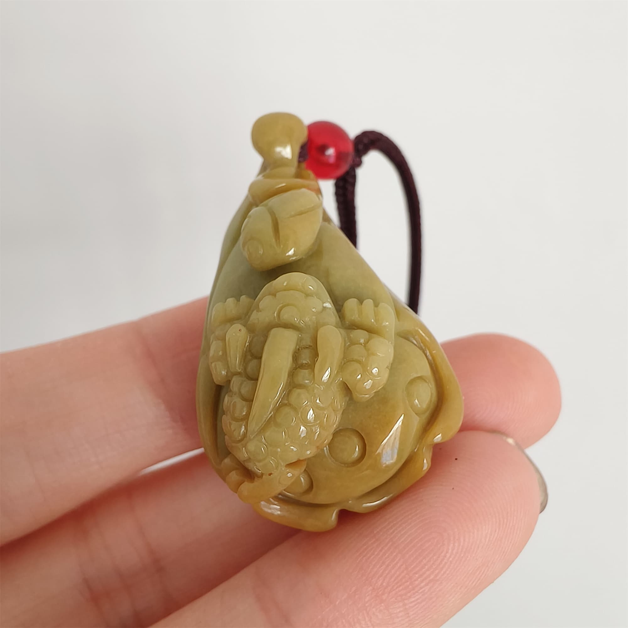 DDP 36.5mm Natural Certificated Yellow Burmese Jadeite Lotus Pod Pendant With Frog Carved