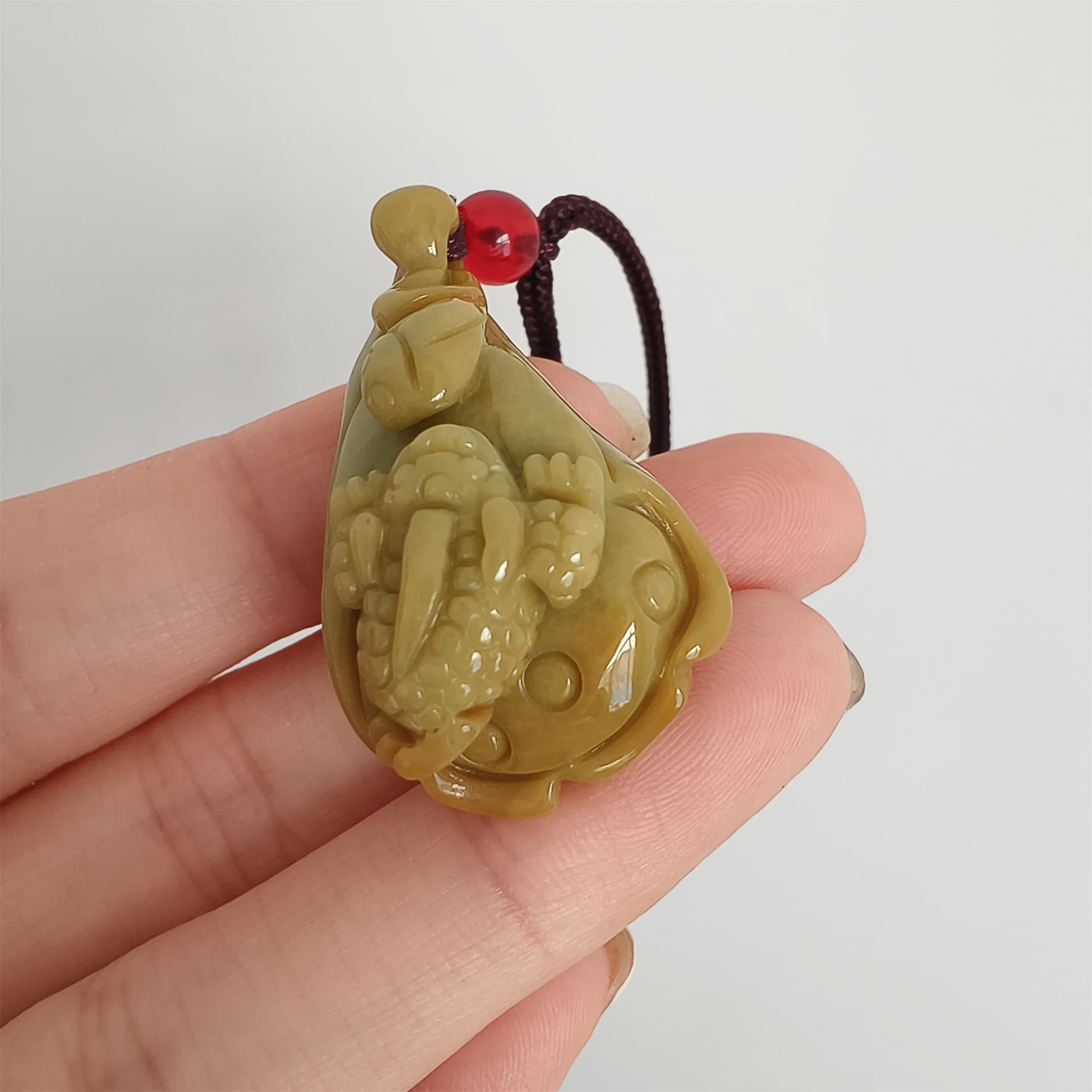 DDP 36.5mm Natural Certificated Yellow Burmese Jadeite Lotus Pod Pendant With Frog Carved
