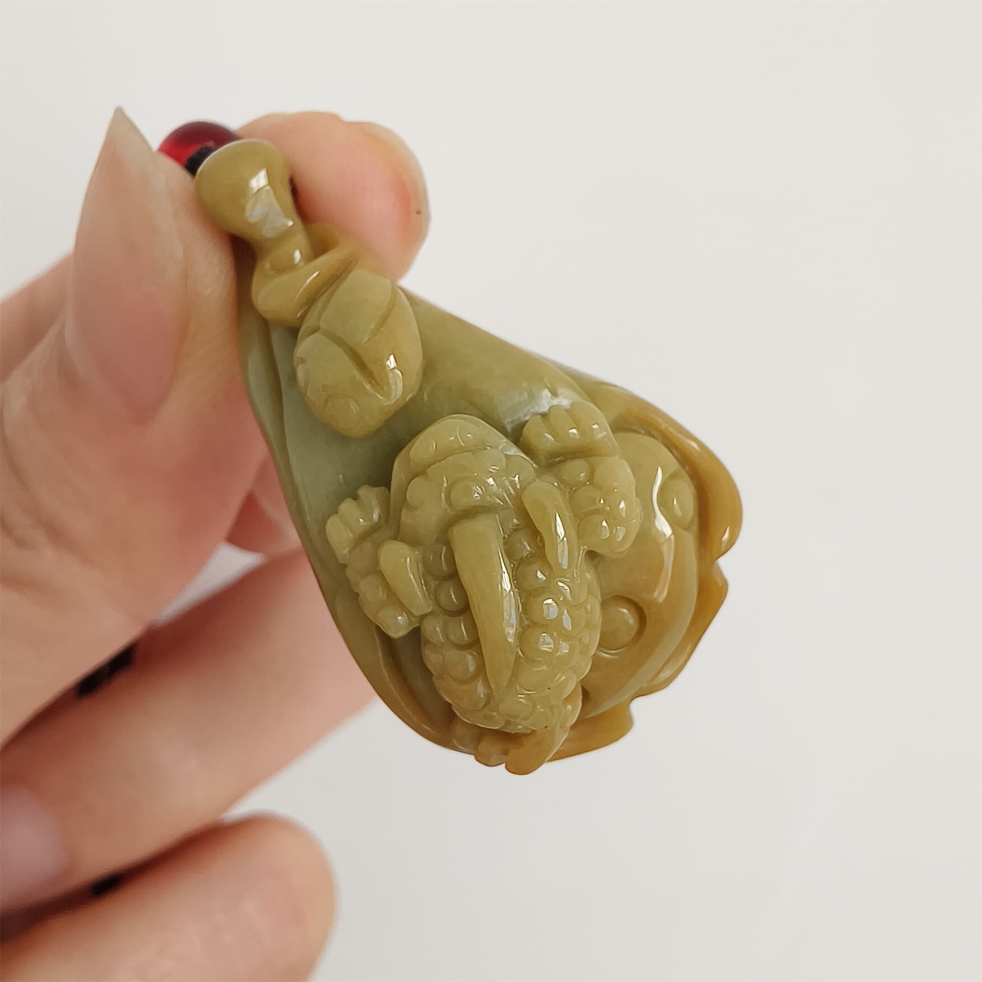 DDP 36.5mm Natural Certificated Yellow Burmese Jadeite Lotus Pod Pendant With Frog Carved