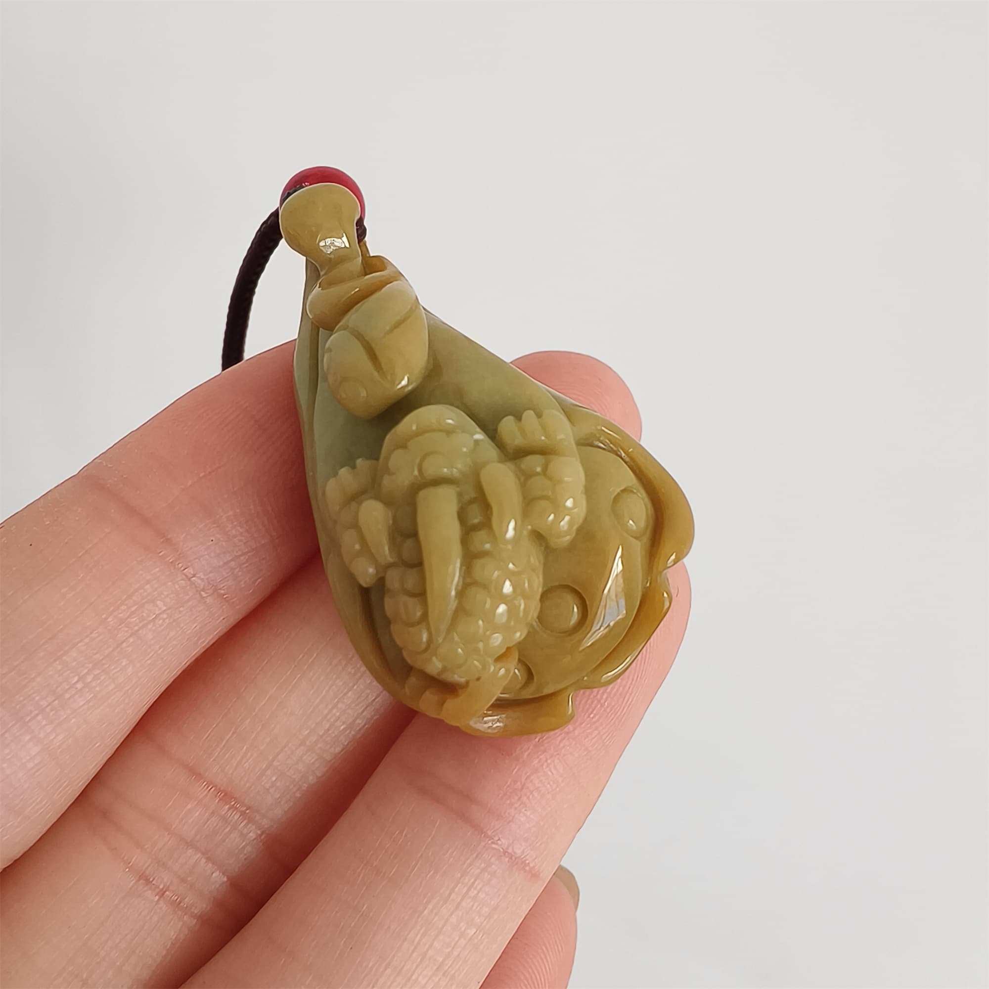 DDP 36.5mm Natural Certificated Yellow Burmese Jadeite Lotus Pod Pendant With Frog Carved