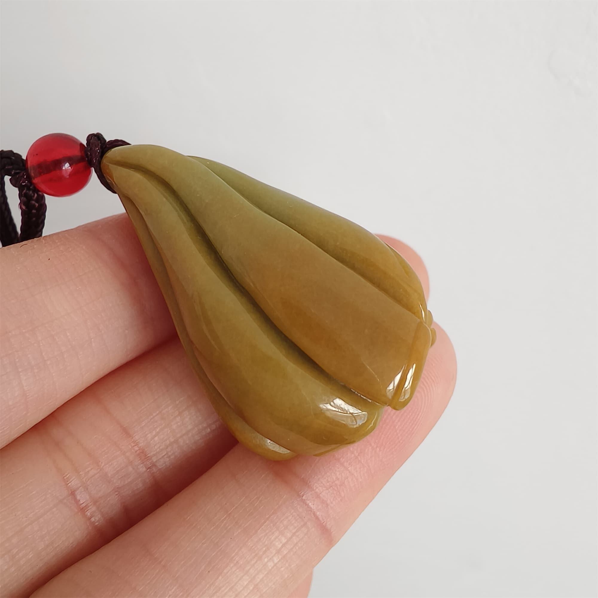 DDP 36.5mm Natural Certificated Yellow Burmese Jadeite Lotus Pod Pendant With Frog Carved