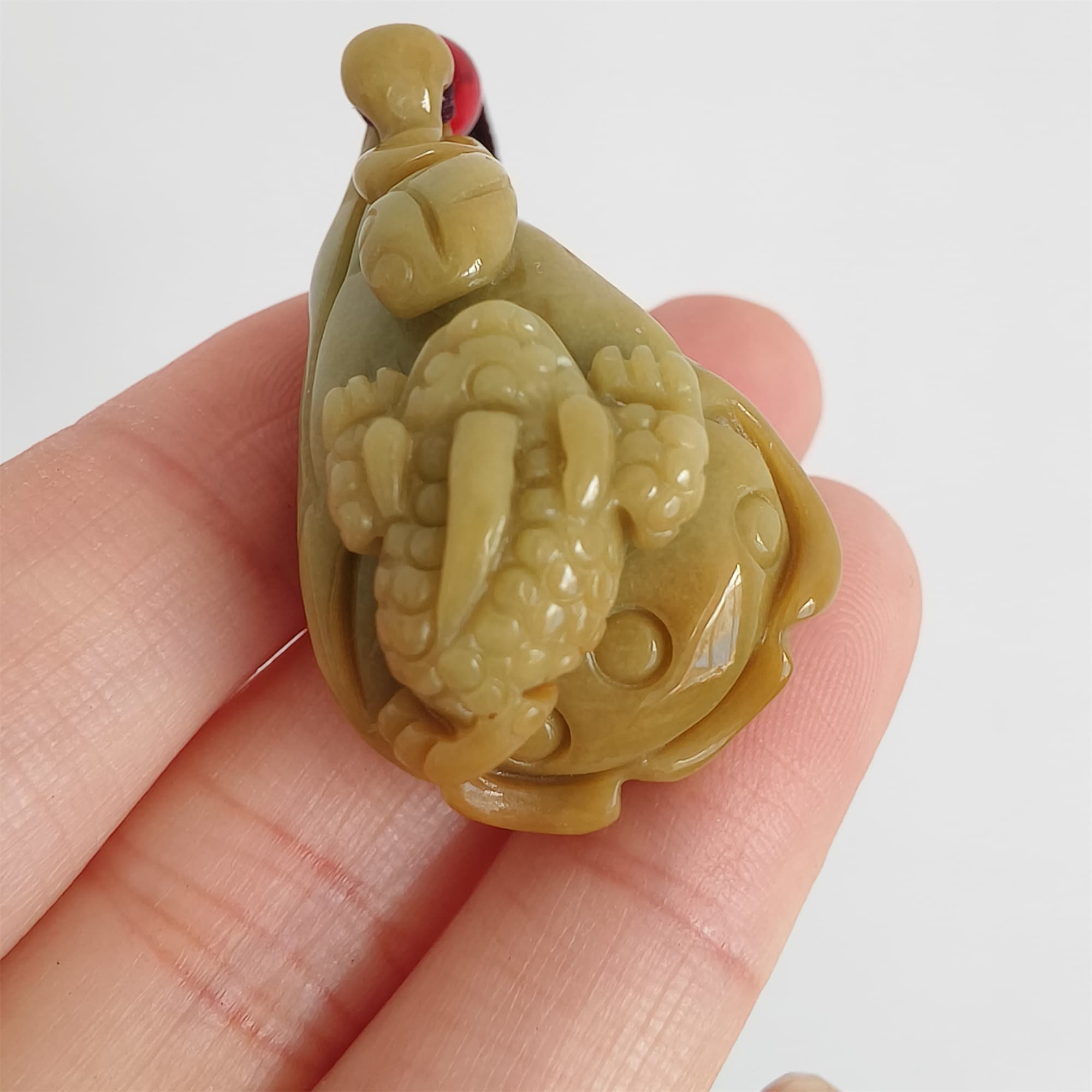 DDP 36.5mm Natural Certificated Yellow Burmese Jadeite Lotus Pod Pendant With Frog Carved