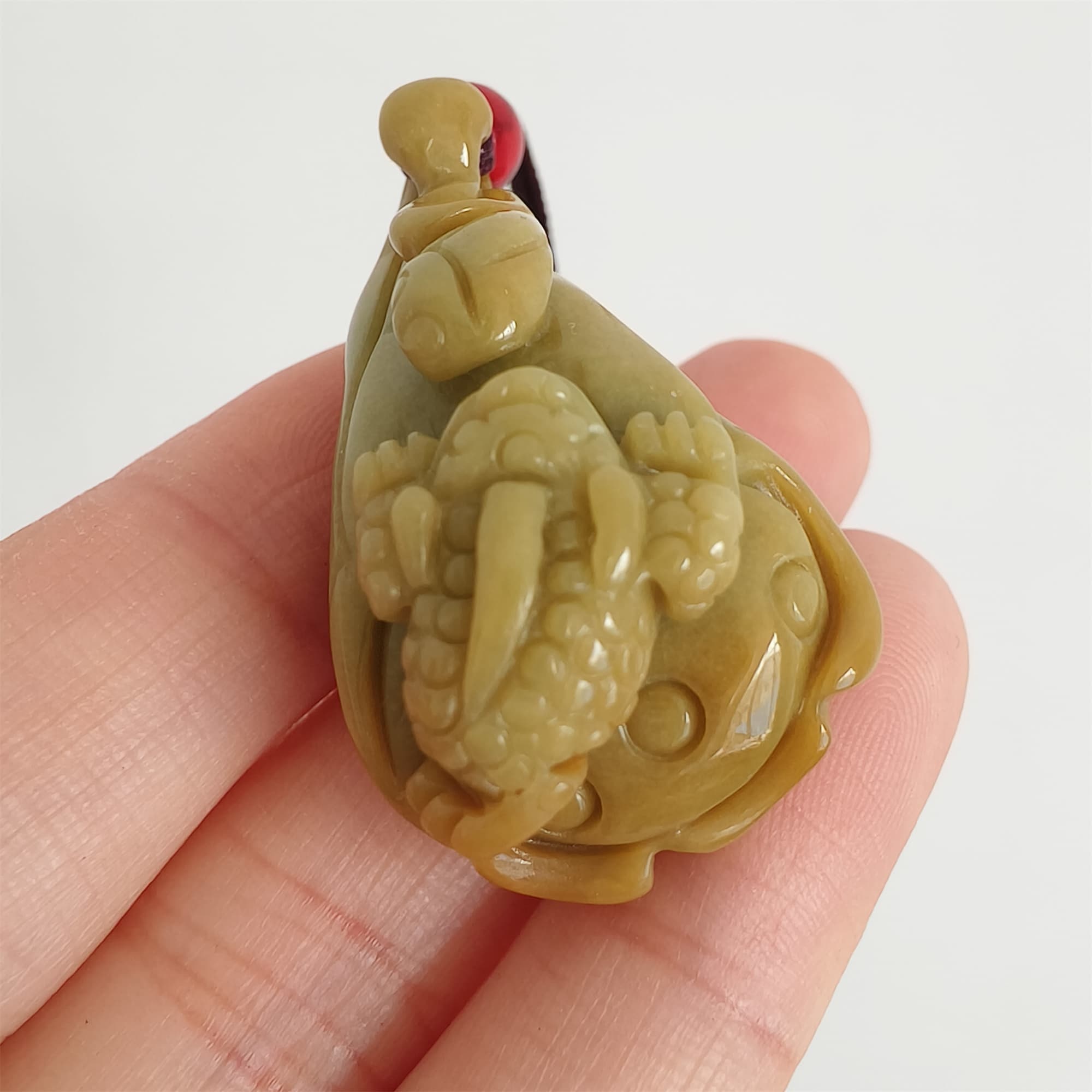 DDP 36.5mm Natural Certificated Yellow Burmese Jadeite Lotus Pod Pendant With Frog Carved