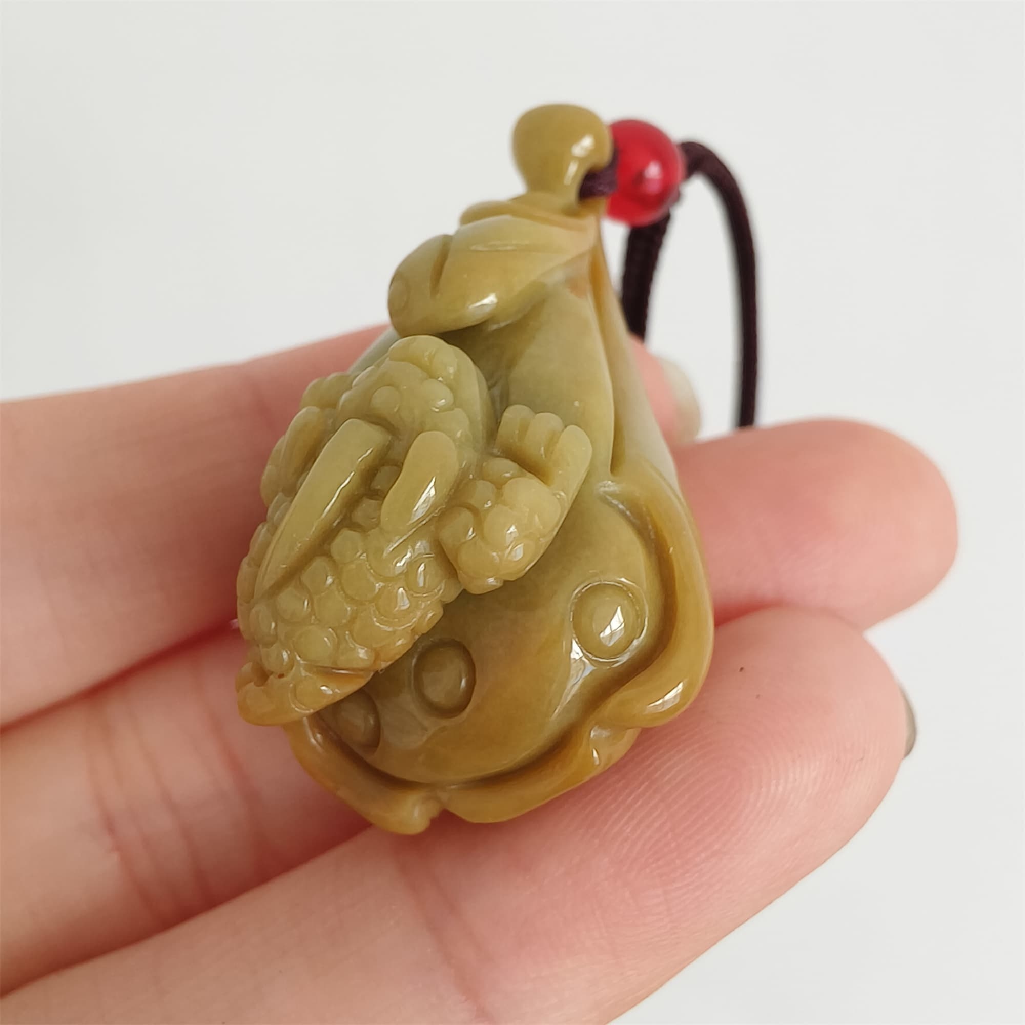 DDP 36.5mm Natural Certificated Yellow Burmese Jadeite Lotus Pod Pendant With Frog Carved