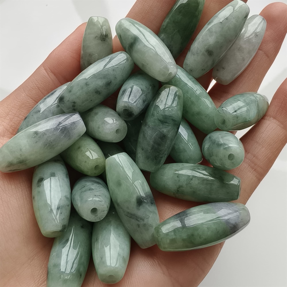 DDP 2pcs 25-26mm Natural Type A Untreated Green Black Chicken Species Burmese Jadeite Big Oval Beads