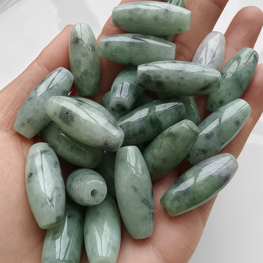 DDP 2pcs 25-26mm Natural Type A Untreated Green Black Chicken Species Burmese Jadeite Big Oval Beads