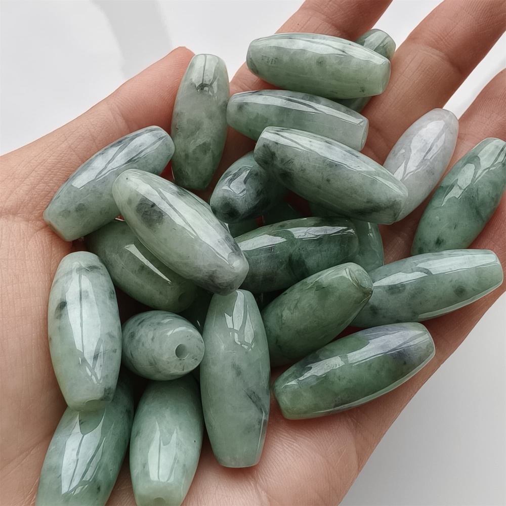 DDP 2pcs 25-26mm Natural Type A Untreated Green Black Chicken Species Burmese Jadeite Big Oval Beads