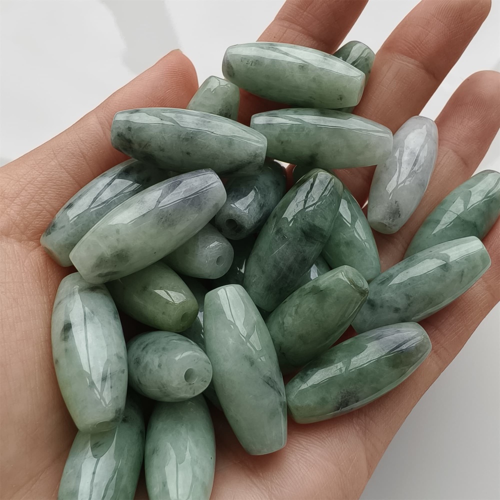 DDP 2pcs 25-26mm Natural Type A Untreated Green Black Chicken Species Burmese Jadeite Big Oval Beads