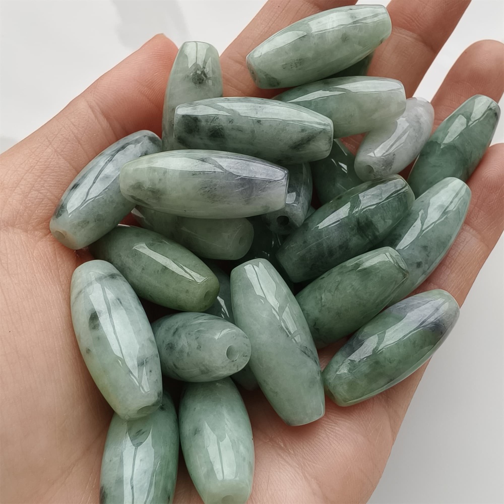 DDP 2pcs 25-26mm Natural Type A Untreated Green Black Chicken Species Burmese Jadeite Big Oval Beads