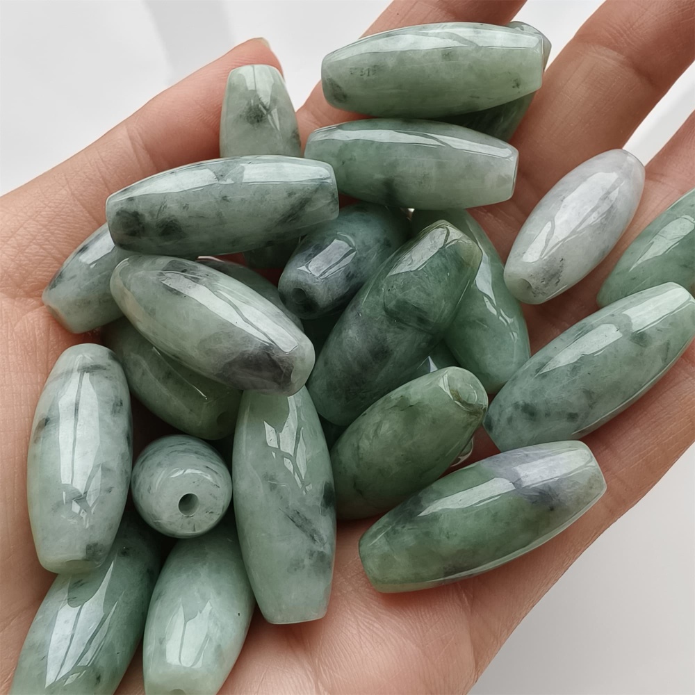 DDP 2pcs 25-26mm Natural Type A Untreated Green Black Chicken Species Burmese Jadeite Big Oval Beads