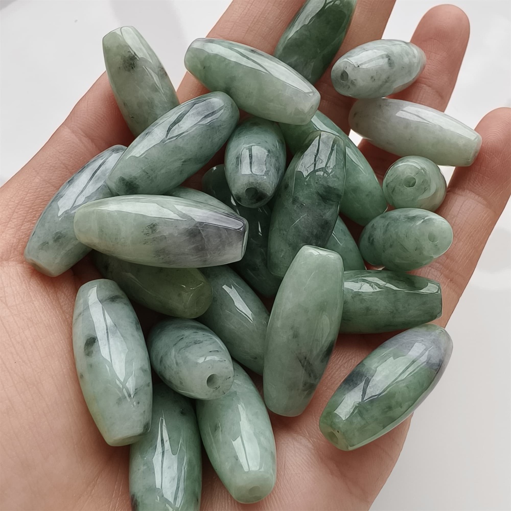 DDP 2pcs 25-26mm Natural Type A Untreated Green Black Chicken Species Burmese Jadeite Big Oval Beads