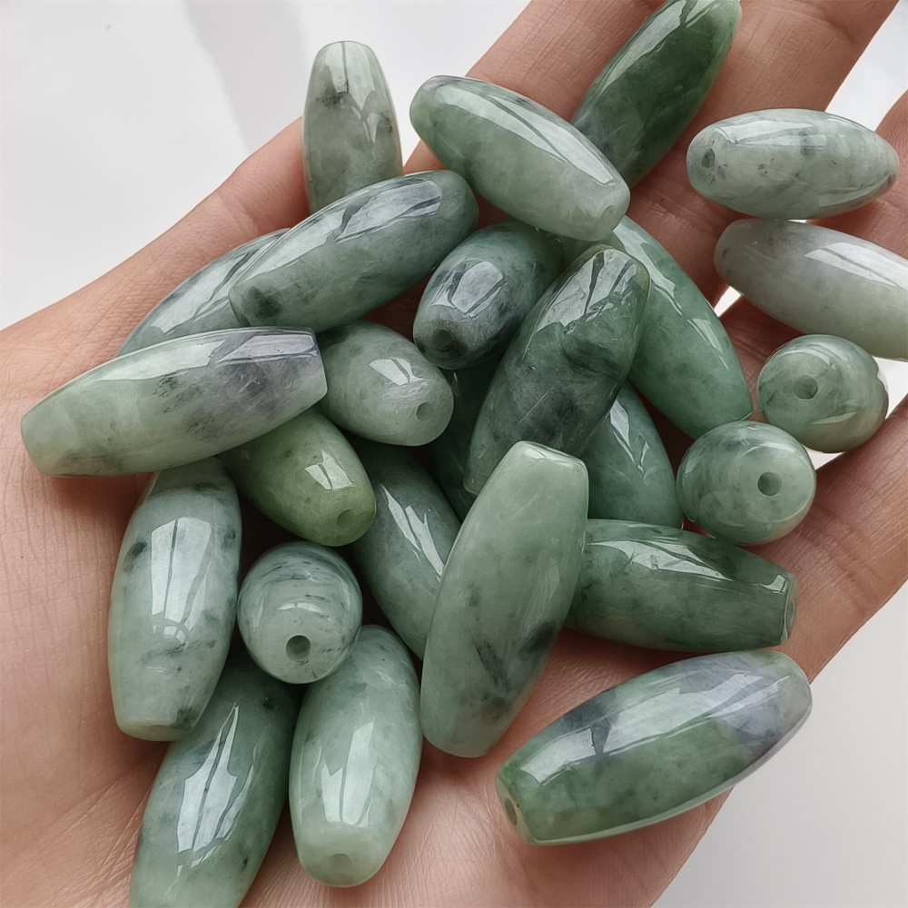 DDP 2pcs 25-26mm Natural Type A Untreated Green Black Chicken Species Burmese Jadeite Big Oval Beads