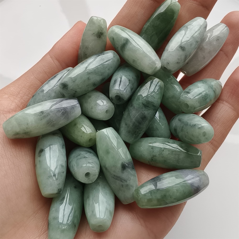 DDP 2pcs 25-26mm Natural Type A Untreated Green Black Chicken Species Burmese Jadeite Big Oval Beads