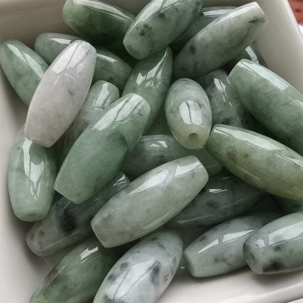 DDP 2pcs 25-26mm Natural Type A Untreated Green Black Chicken Species Burmese Jadeite Big Oval Beads