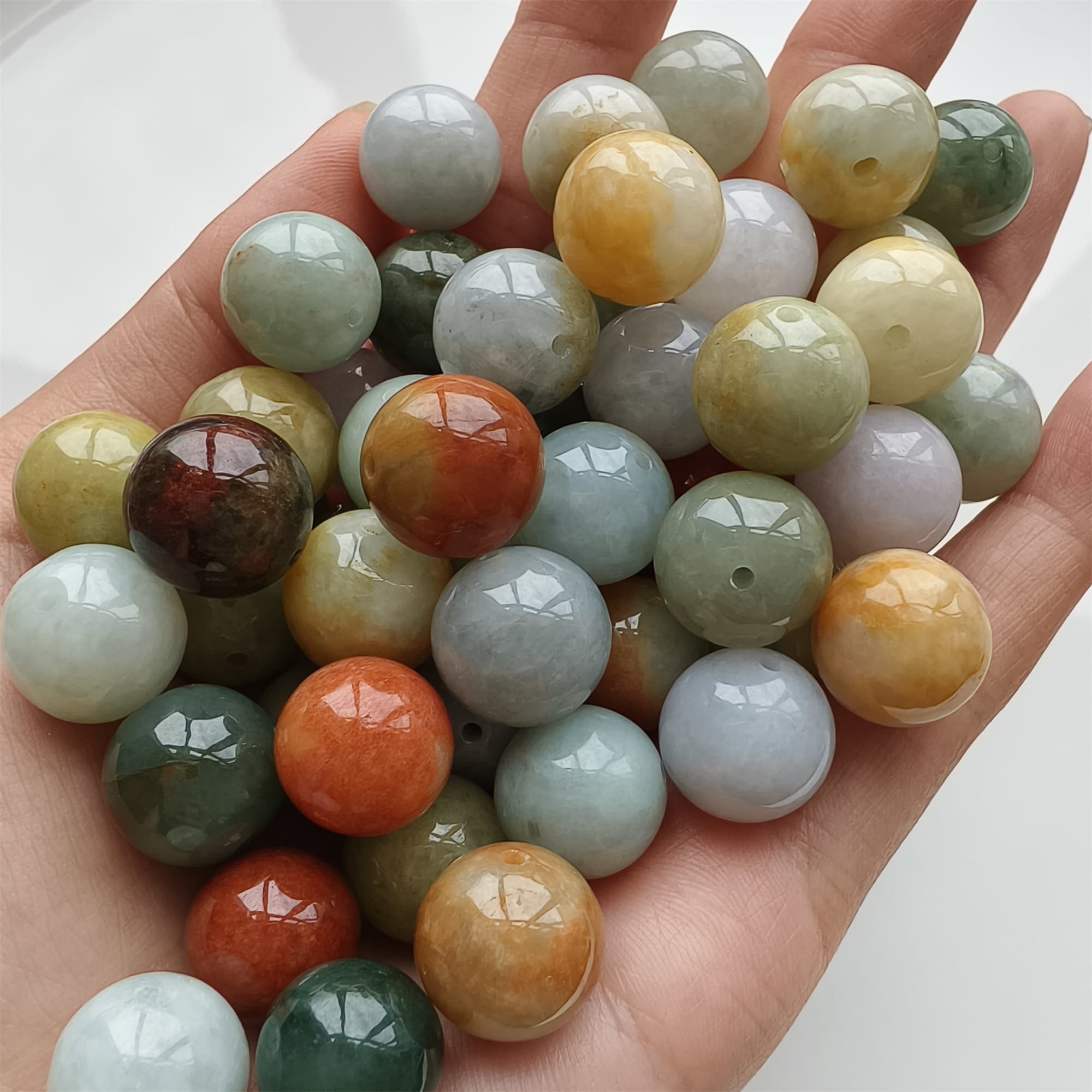 DDP 15pcs 13-13.5mm Natural Certificated Multi Color Burmese Jadeite Round Beads