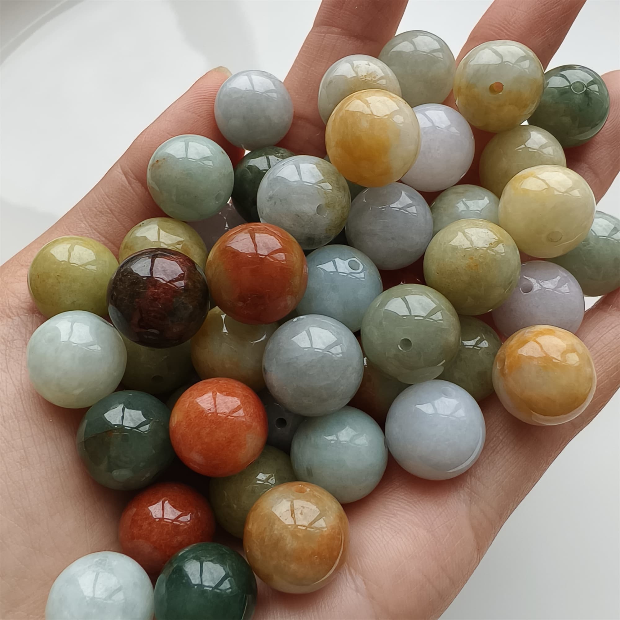 DDP 15pcs 13-13.5mm Natural Certificated Multi Color Burmese Jadeite Round Beads