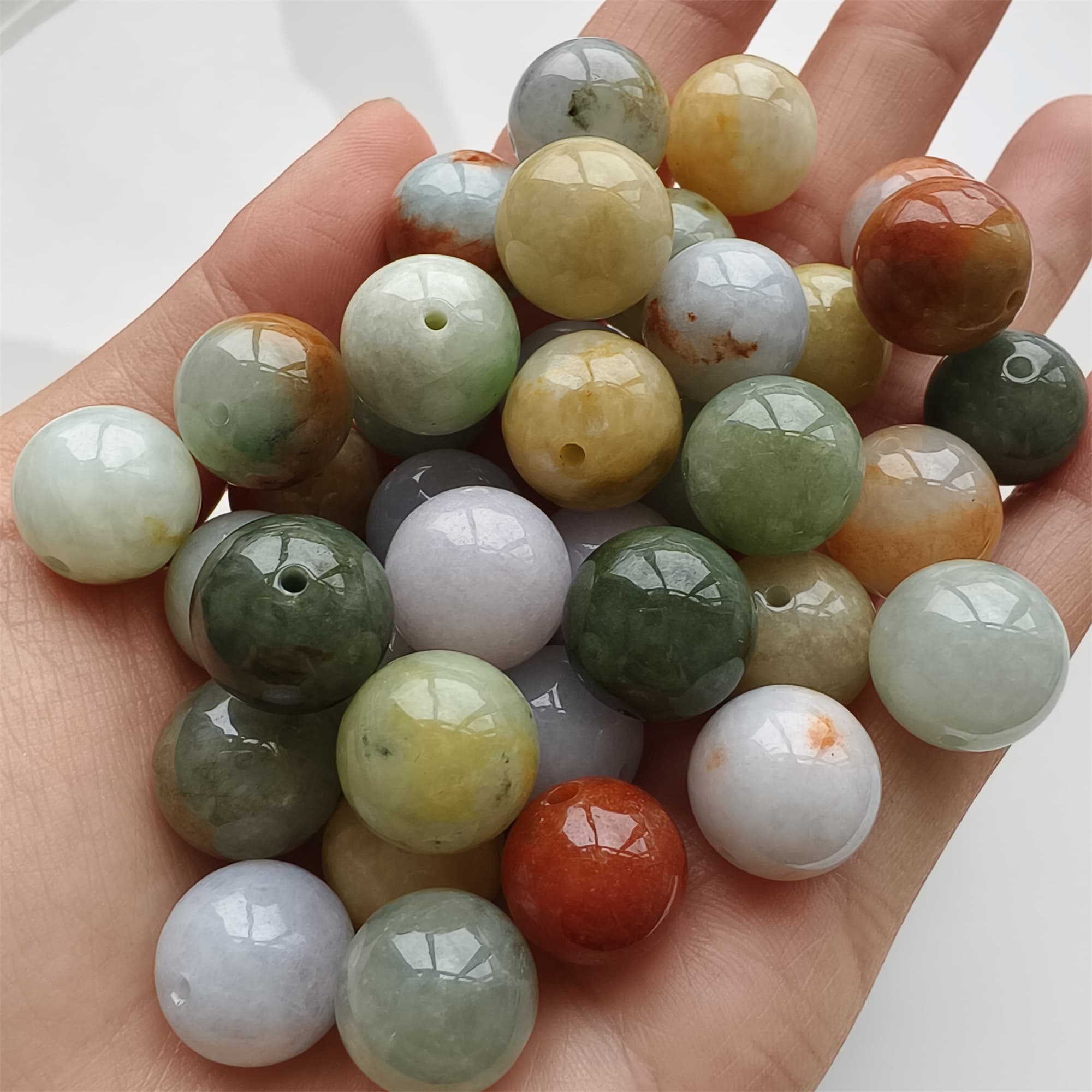 DDP 15pcs 13-13.5mm Natural Certificated Multi Color Burmese Jadeite Round Beads