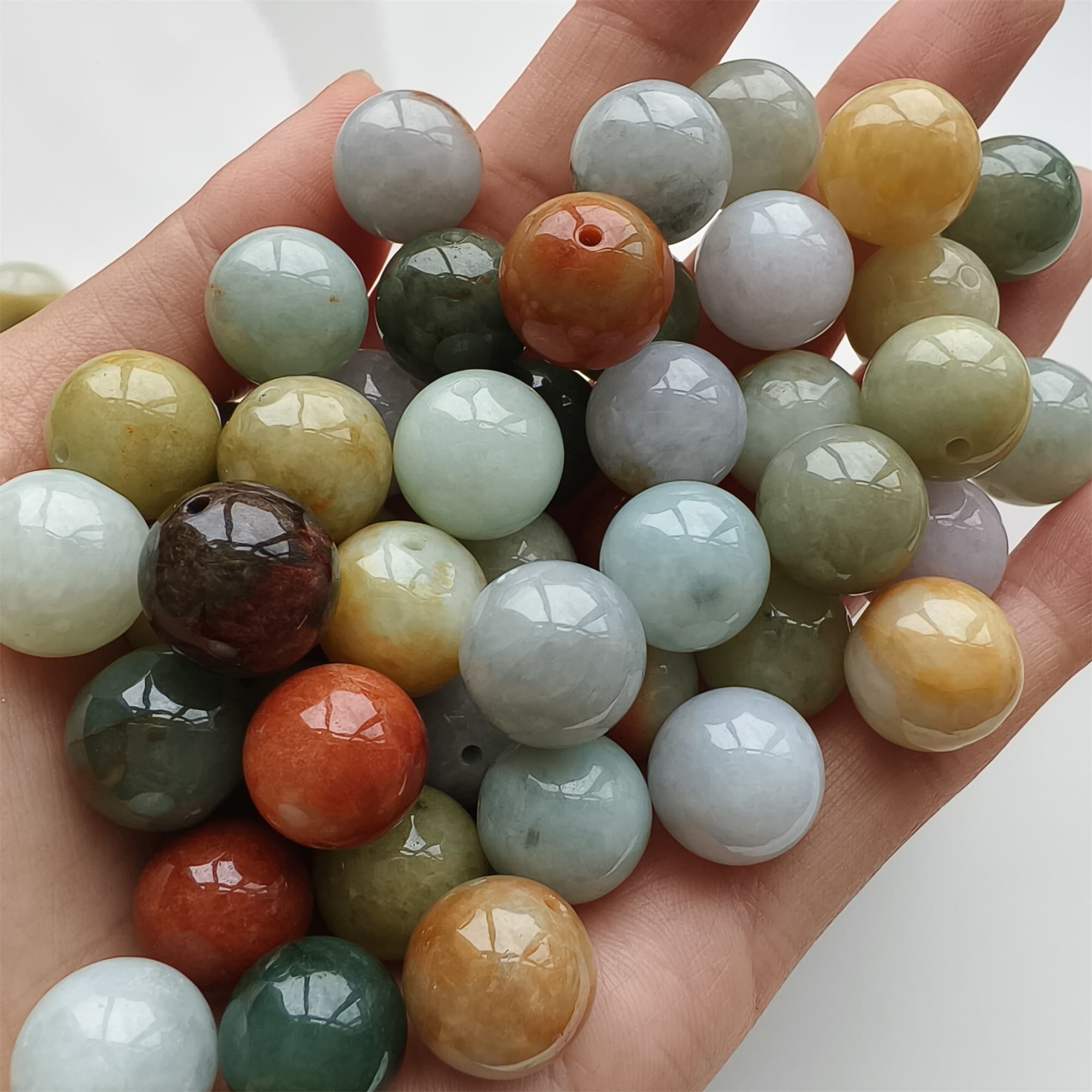 DDP 15pcs 13-13.5mm Natural Certificated Multi Color Burmese Jadeite Round Beads