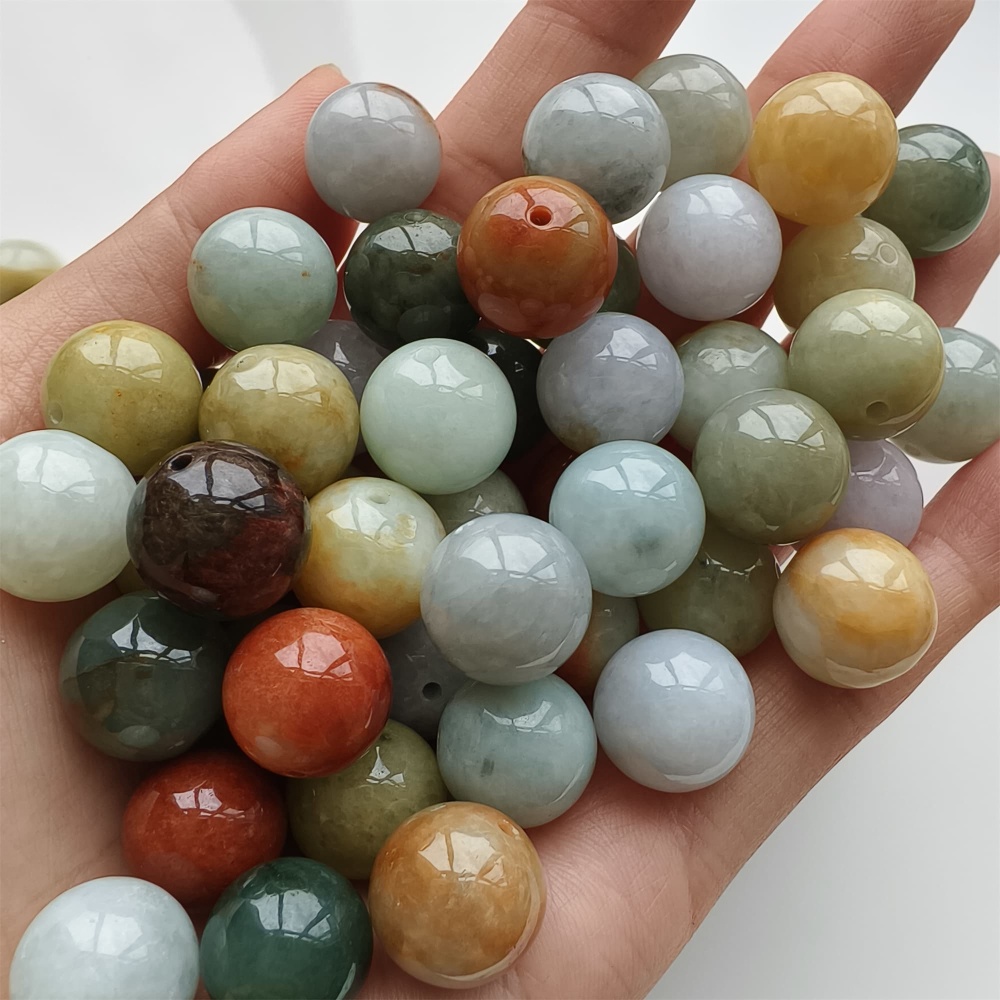 DDP 15pcs 13-13.5mm Natural Certificated Multi Color Burmese Jadeite Round Beads