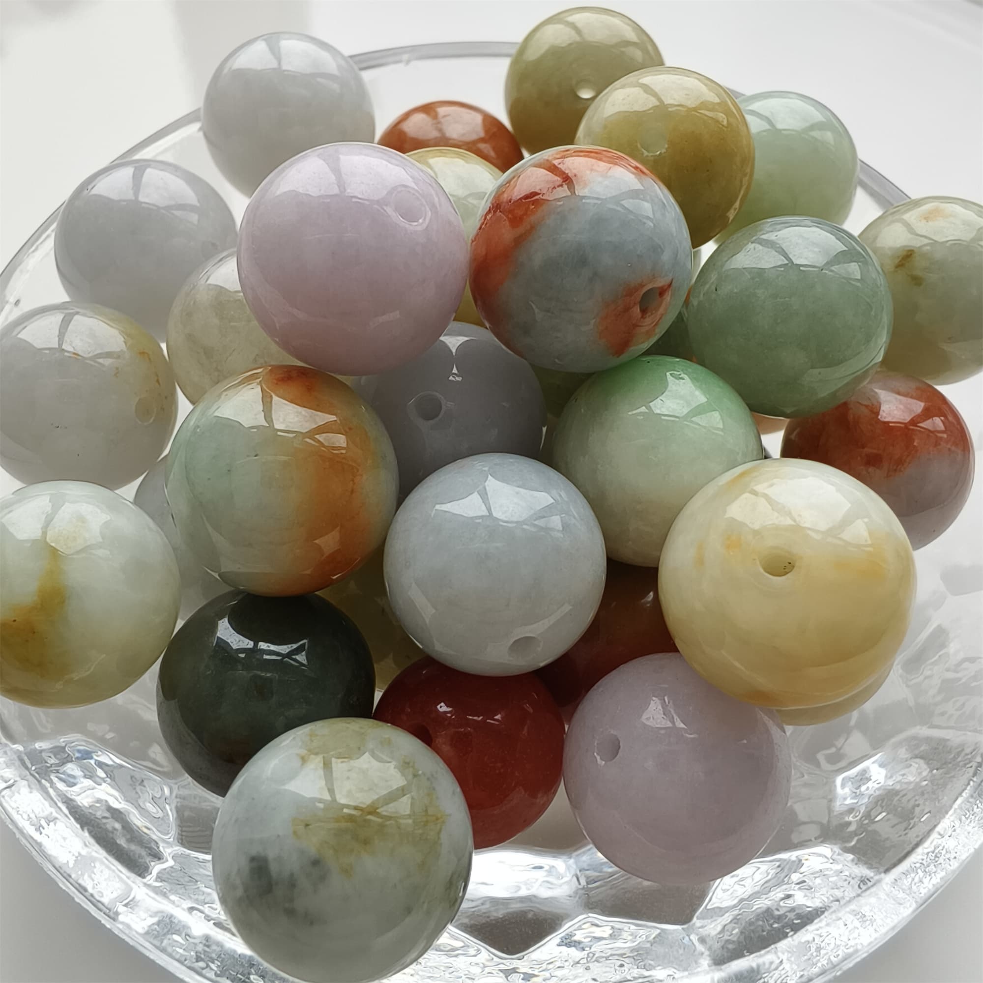 DDP 15pcs 13-13.5mm Natural Certificated Multi Color Burmese Jadeite Round Beads